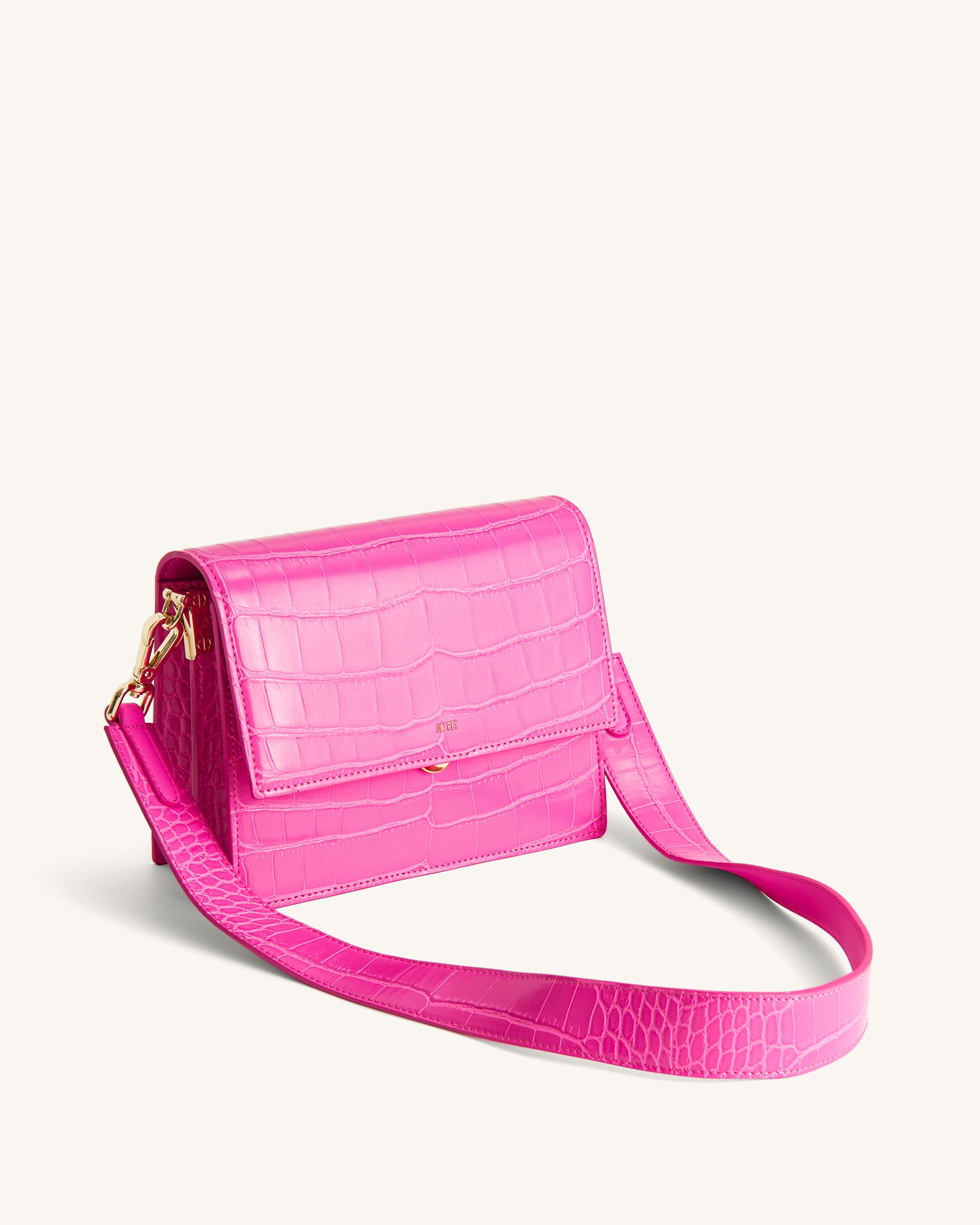 104-38 Mini Flap Crossbody - Hot Pink Croc - Image 1