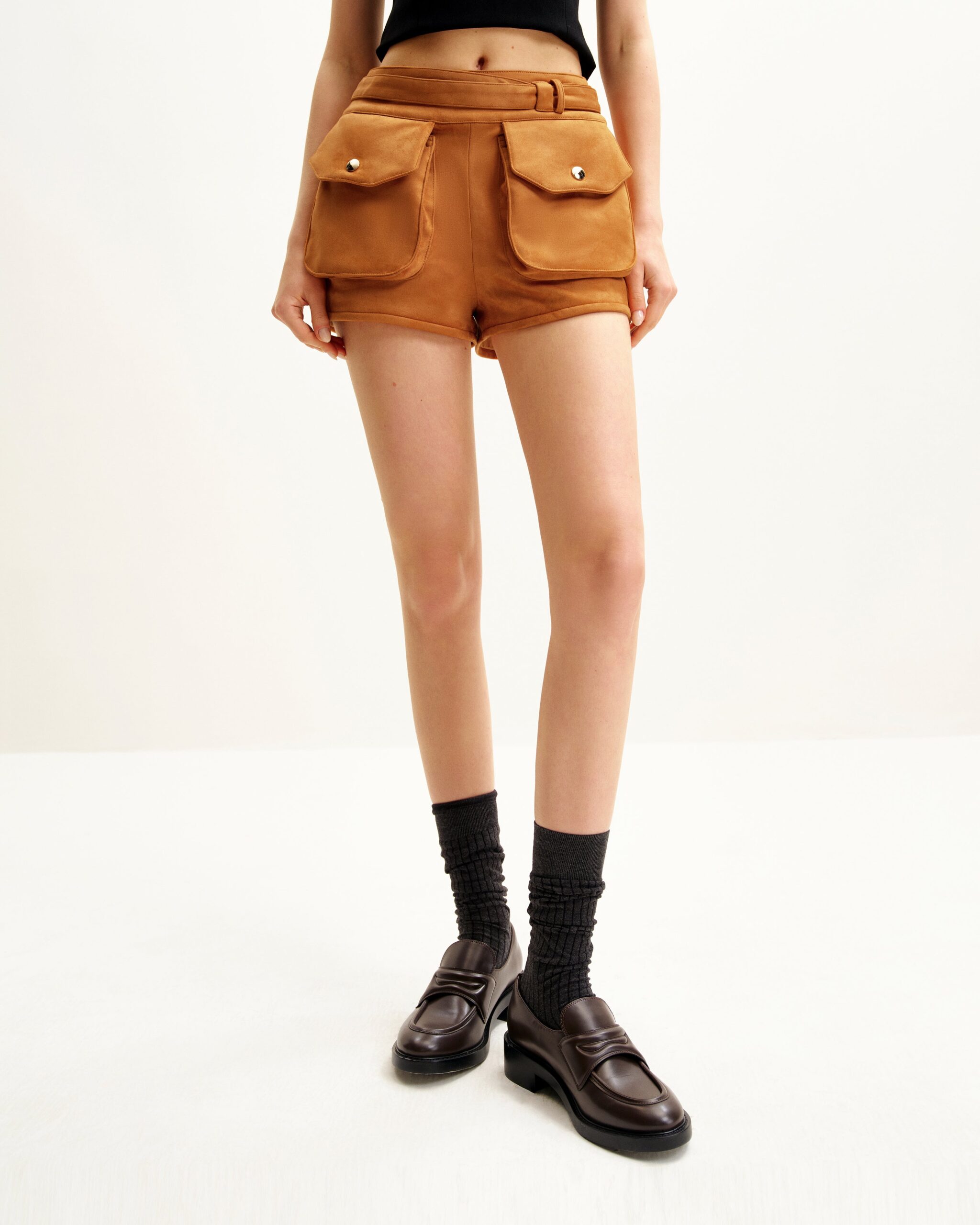 10LS01-3_5ed97c3e-2d0b-48fd-8a1d-544cf22de924 Abigail High-Waisted Utility Shorts - Brown - Image 1
