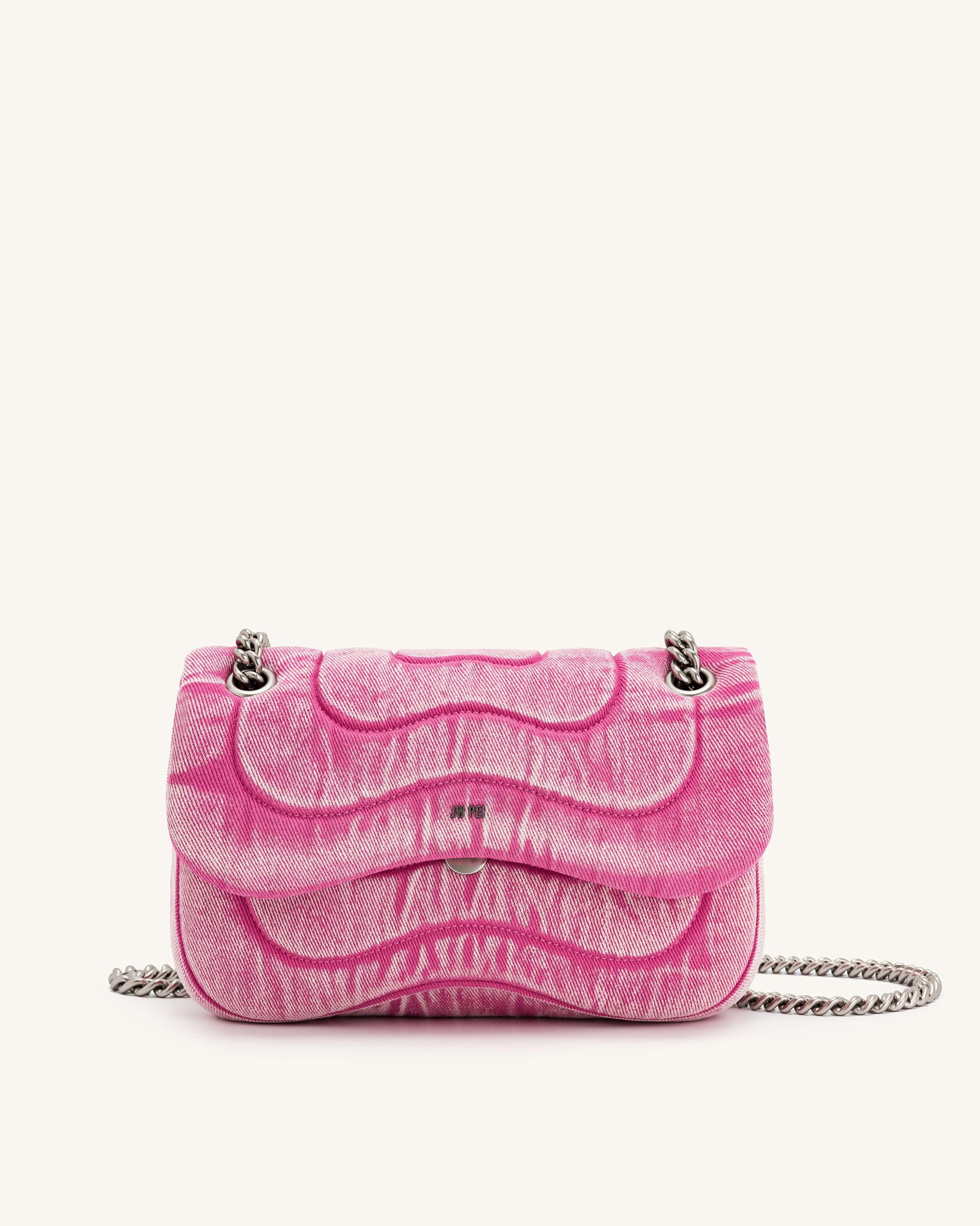 1C79-41-1 Tina Denim Quilted Chain Crossbody - Pink - Image 1