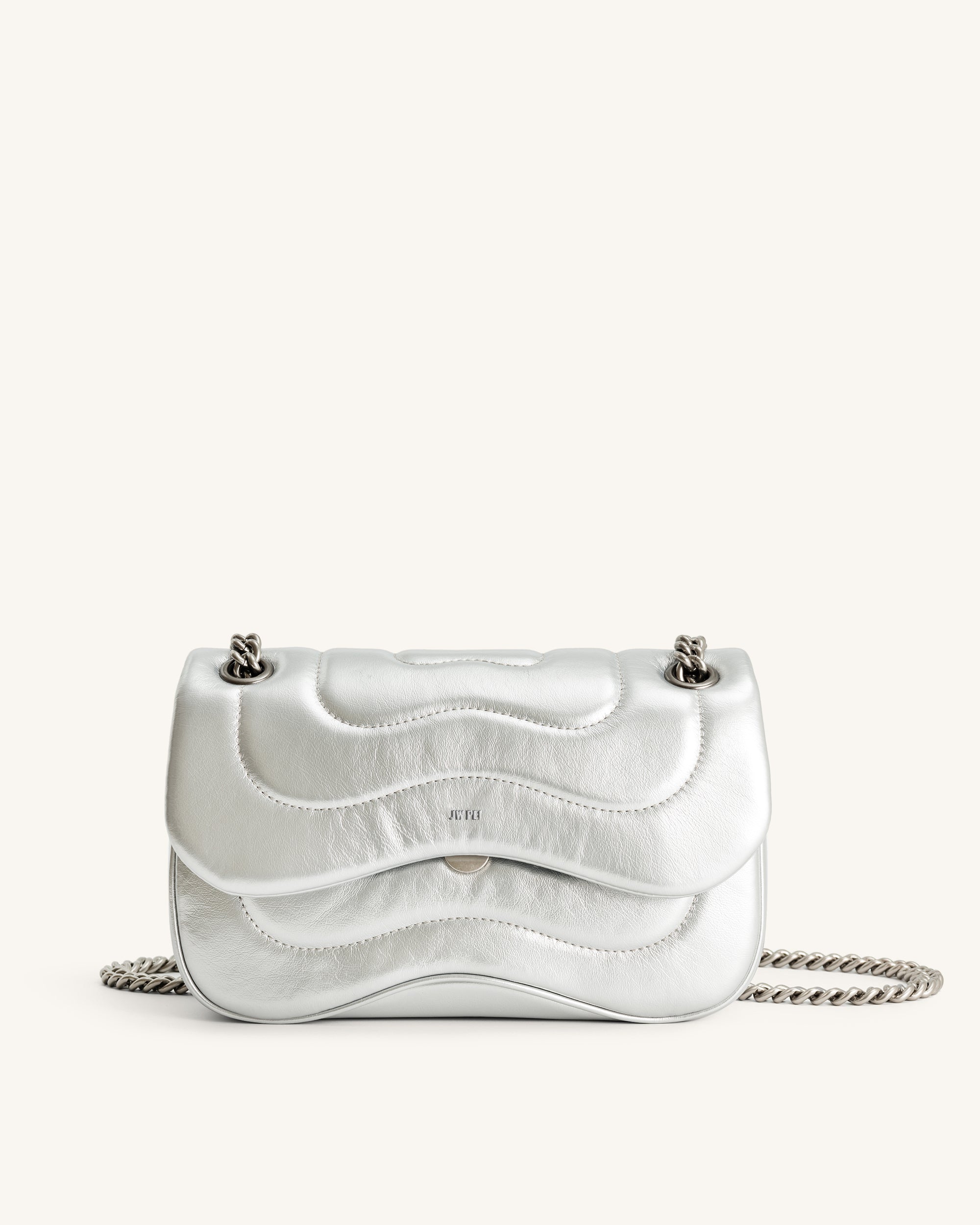 1C79-9 Tina Metallic Quilted Chain Crossbody - Silver - Image 1