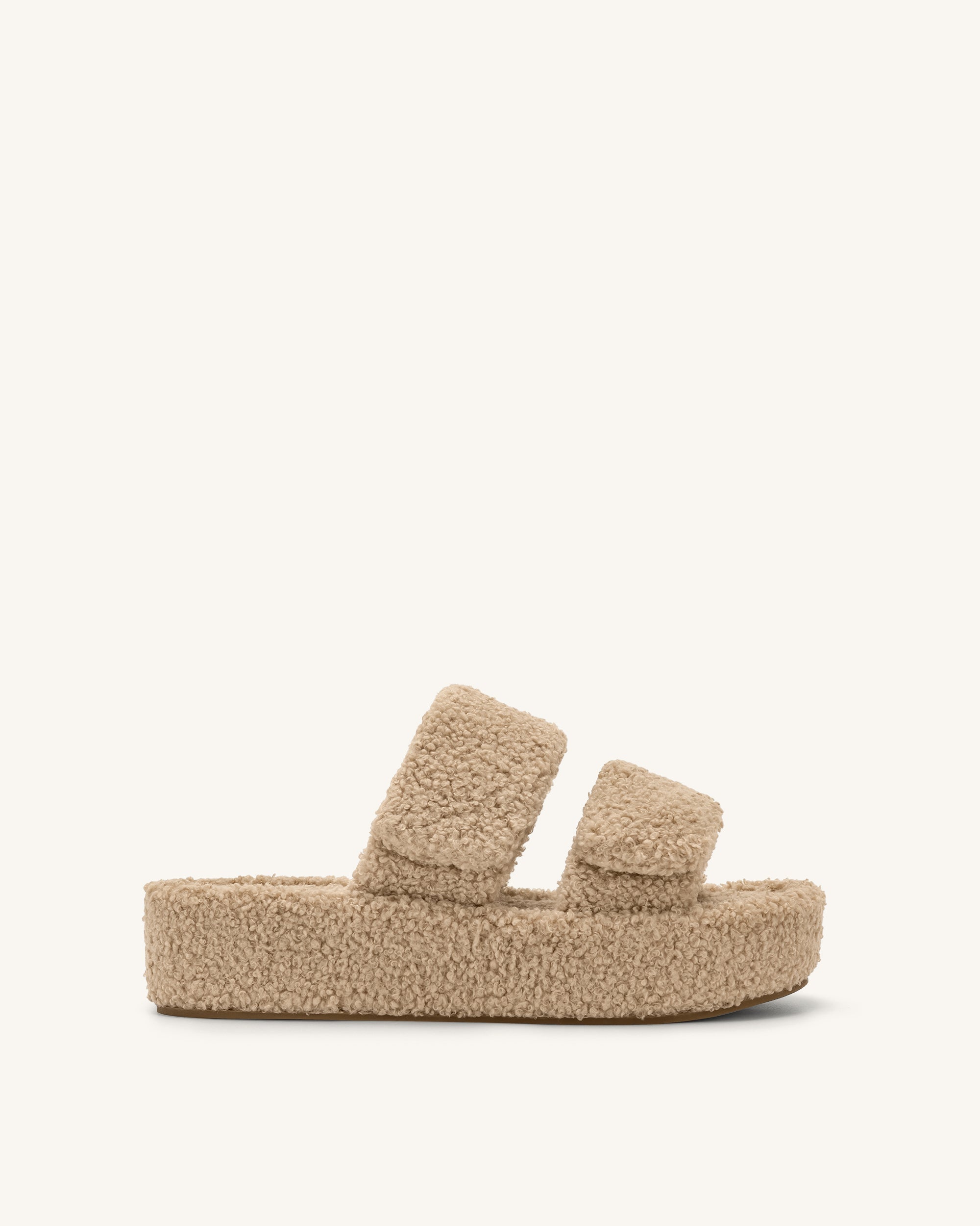 1SDS04-3Side Lexi Faux Fur Platform Sandal - Beige - Image 1