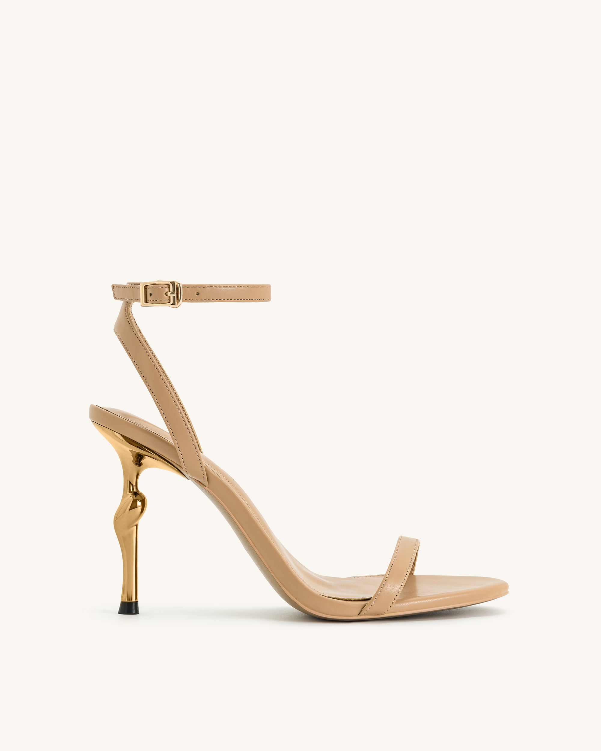 1SDS27-32-SIDE1 Alivia Gold Metal Heel Sandals - Khaki - Image 1