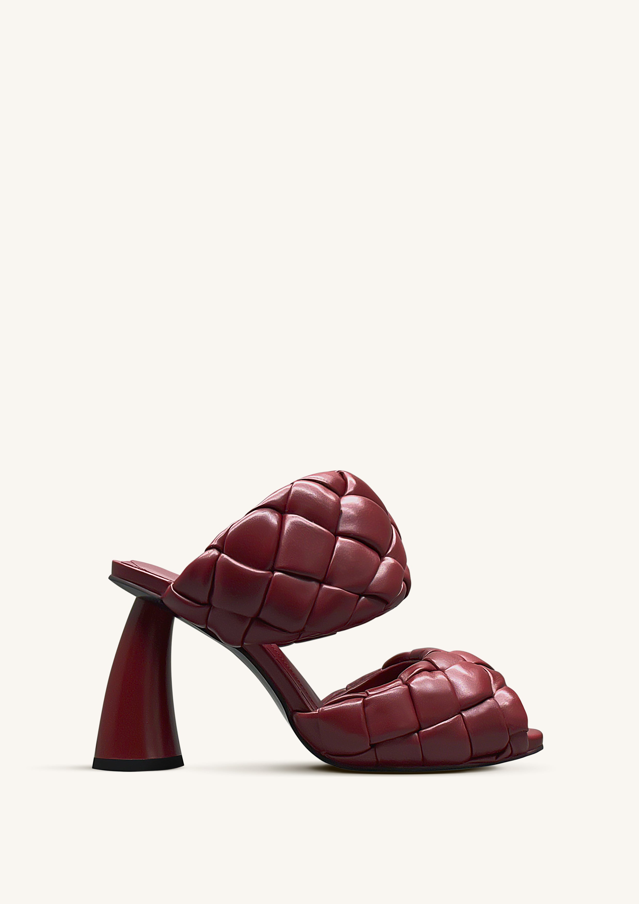 1SDS86-4-FRONT Lillian Weave Leather Heel Mules – Burgundy - Image 1