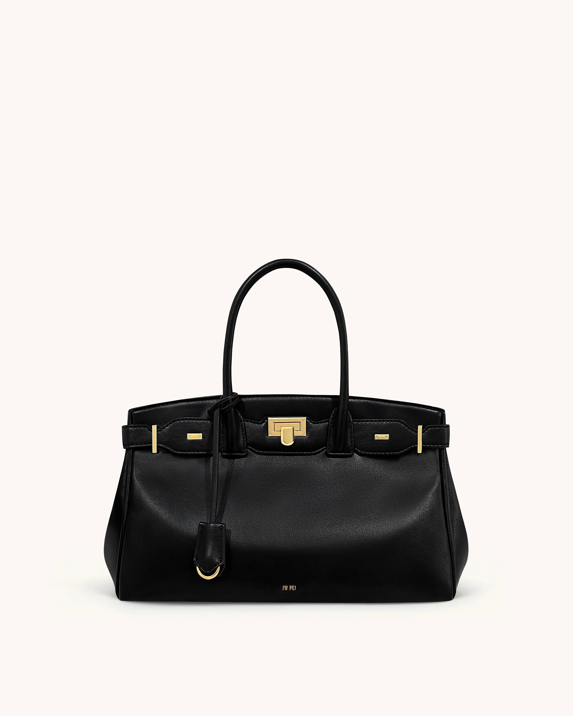 1_4b4a23da-b01b-4563-9d08-b3f5b1276c23 Ziva Metal Lock Decoration Tote Bag - Black - Image 1