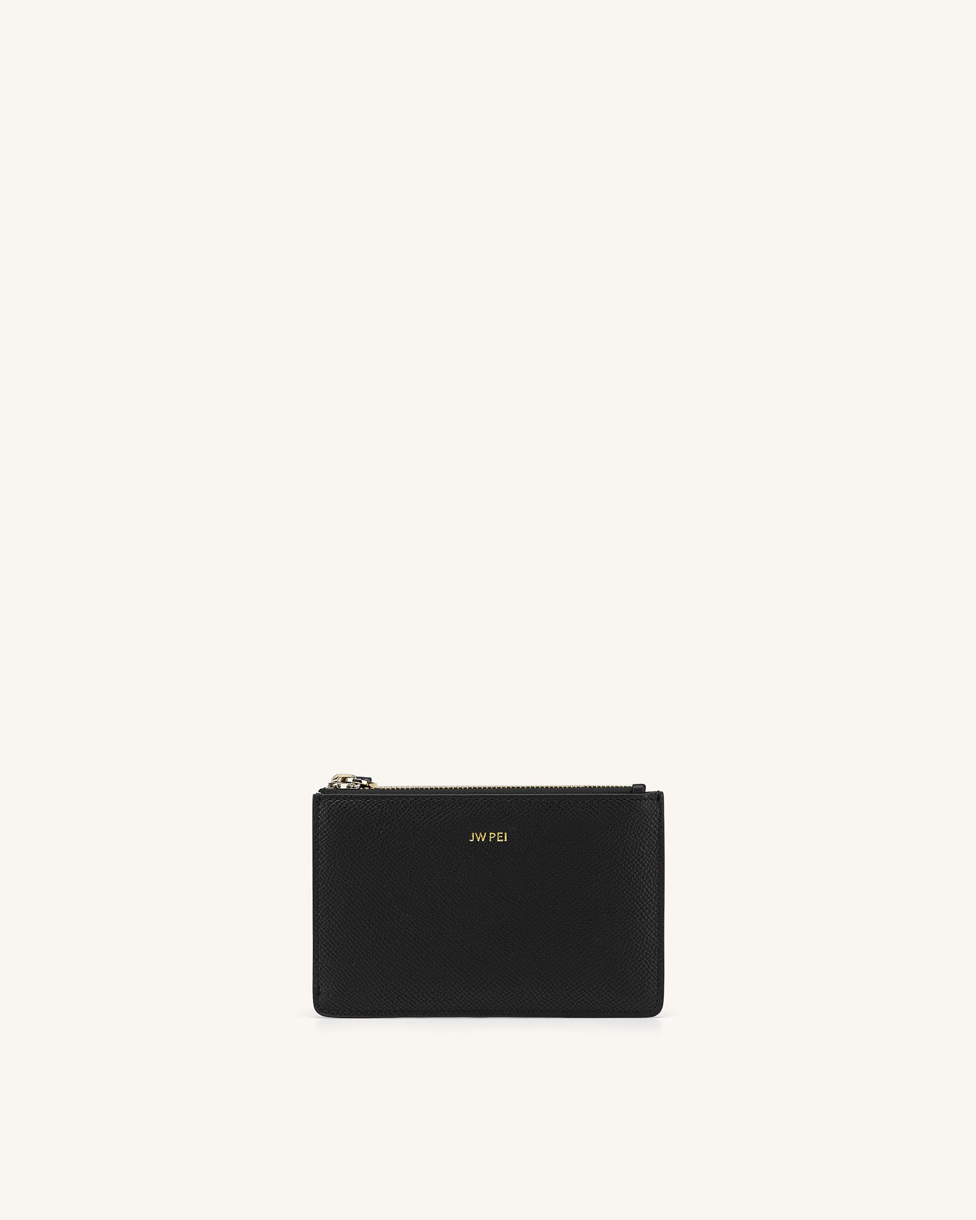 20190929-46-1b_9a938b48-5ac3-4b45-bc25-3ab320d8b270 Quinn Zipped Card Holder- Black Grained Vegan Leather - Image 1