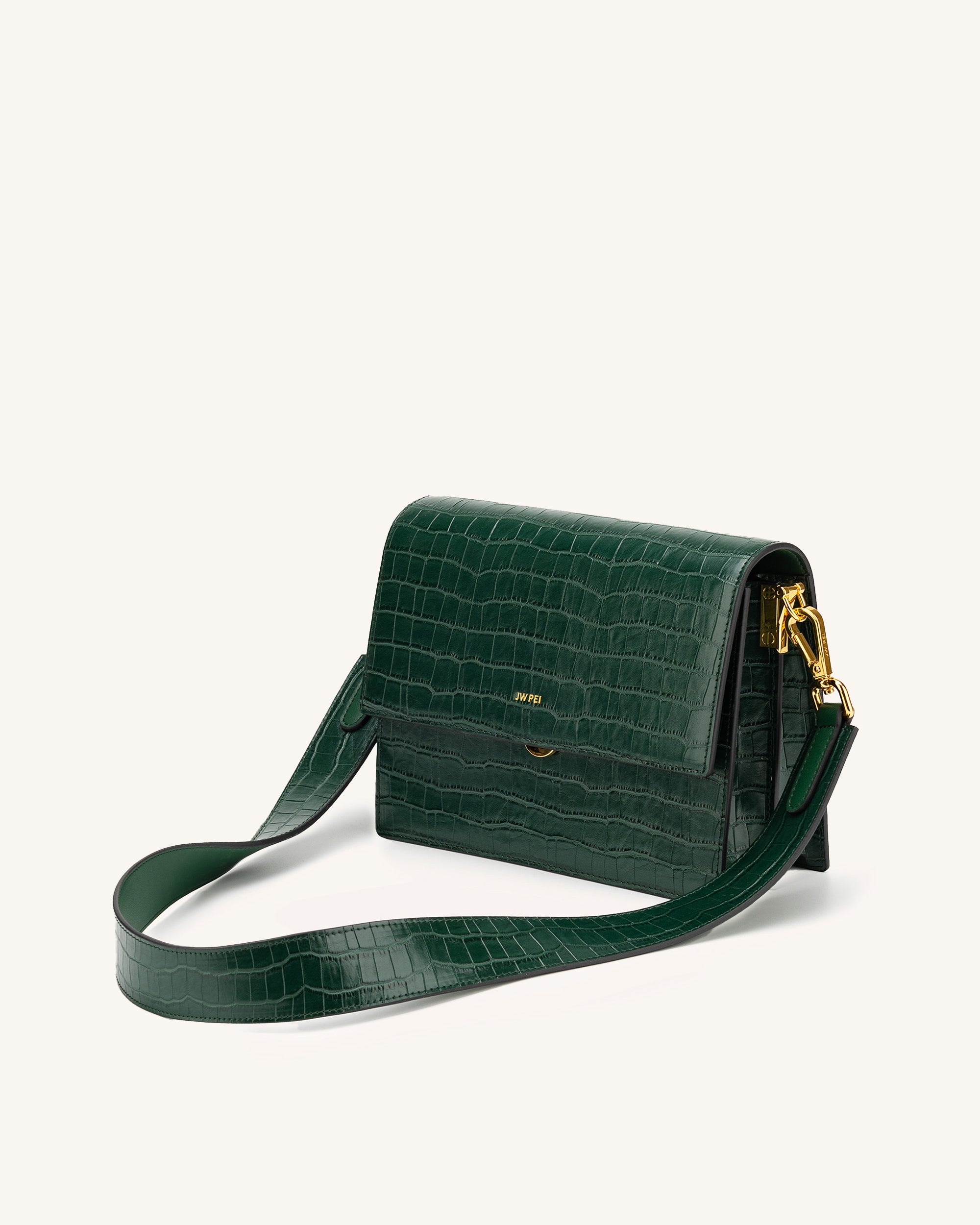 20191105-016-1_91d92912-dc8e-4e21-be54-b7f847cad494 Mini Flap Crossbody - Dark Green Croc - Image 1