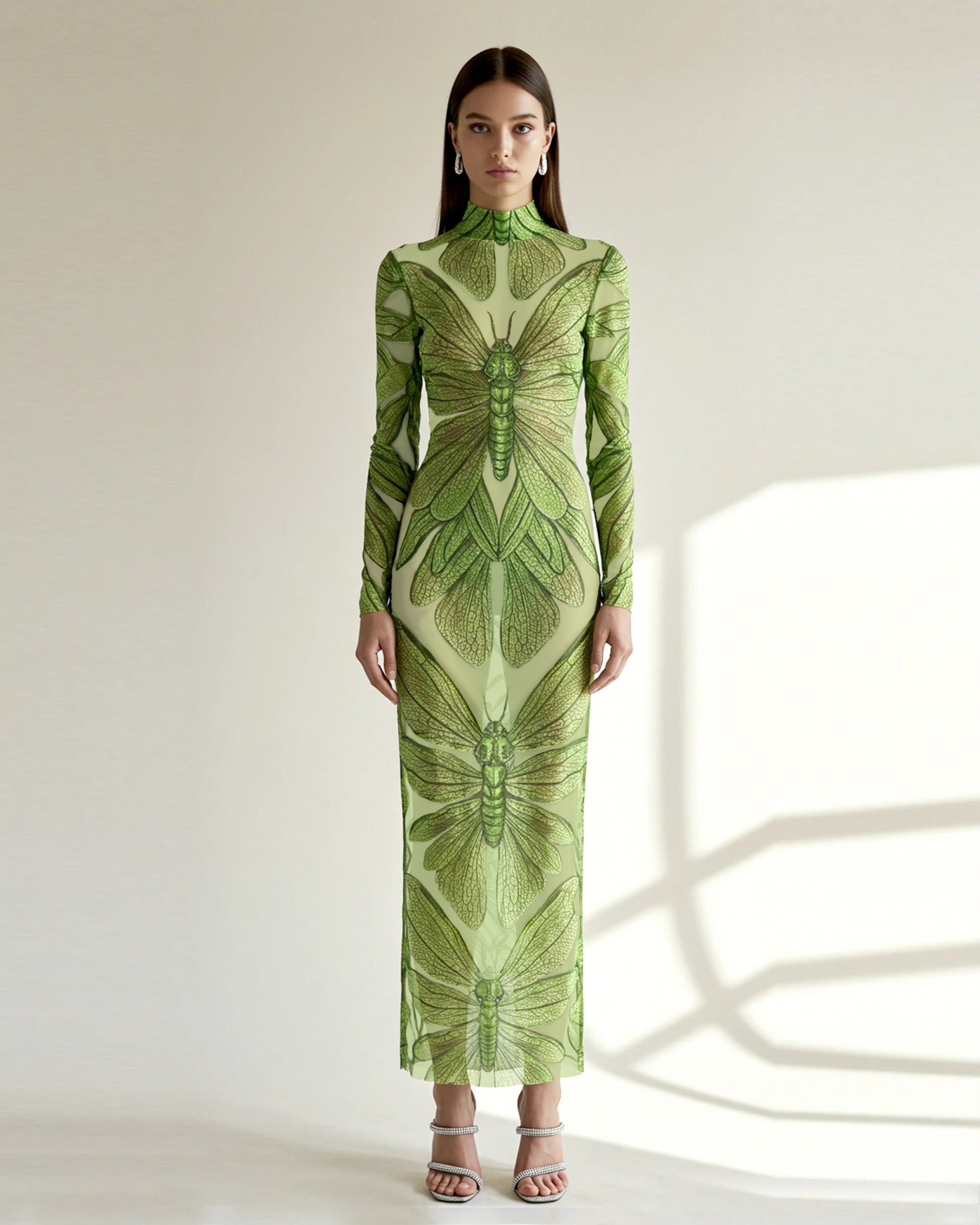 20250624-114821 Emerald Dragonfly Sheer Mesh Gown - Green - Image 1