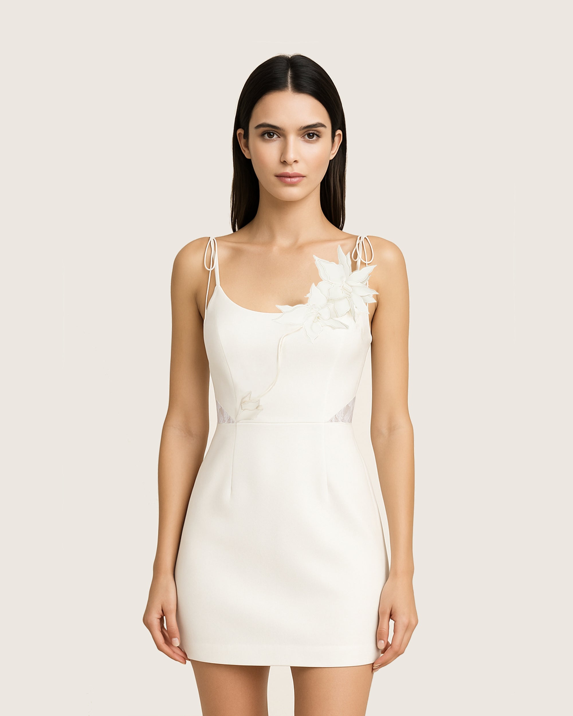 20250625-094120 Floral Vine Tie Dress - White - Image 1