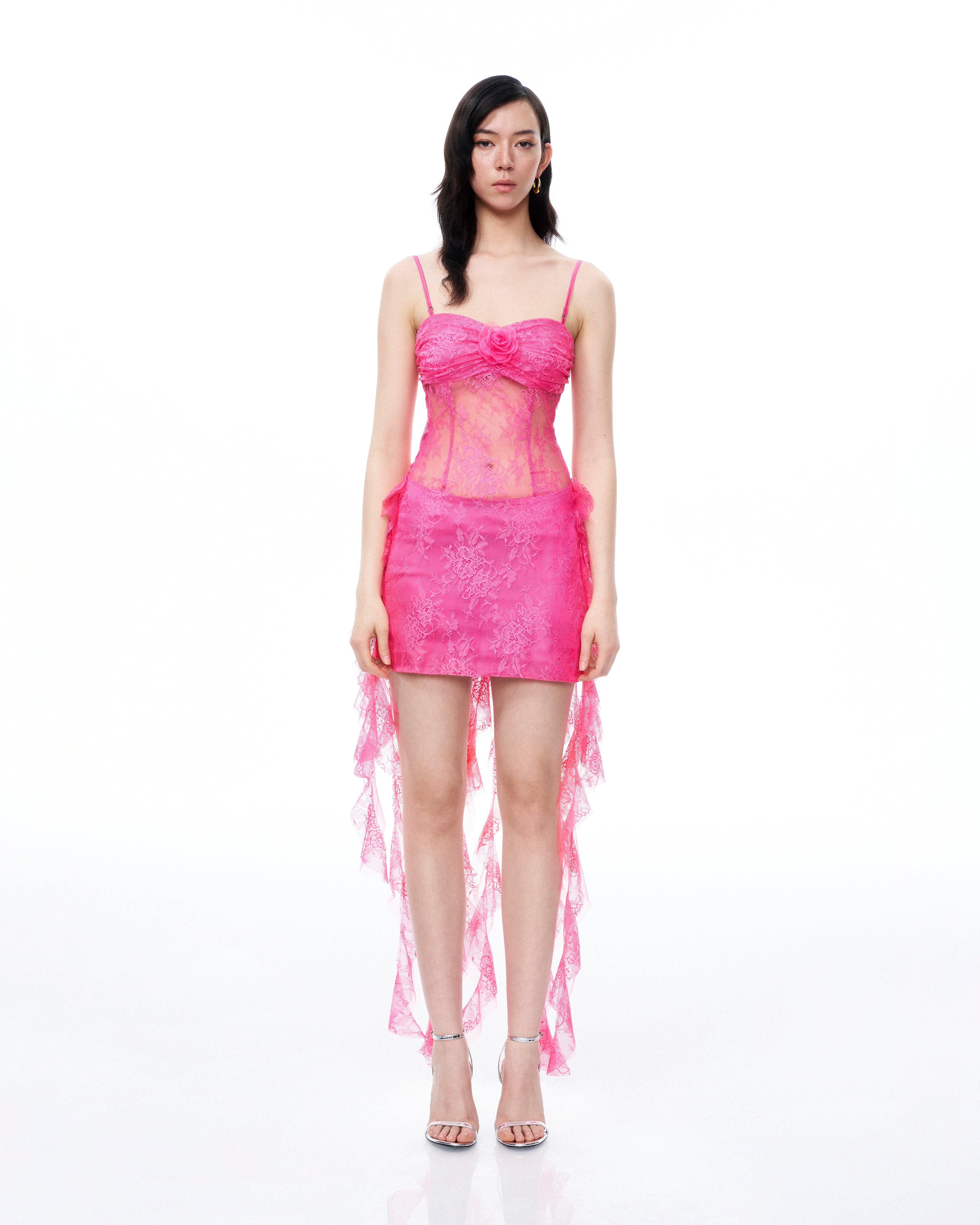 250329JWPEI0792 Selene 3D Floral Lace Mini Dress - Pink - Image 1