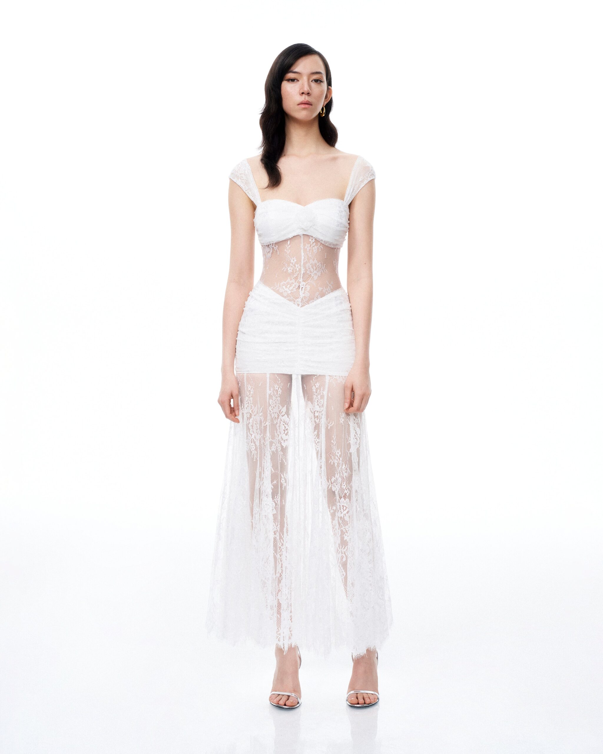 250329JWPEI0909 Fiorentina 3D Floral Lace Dress - White - Image 1
