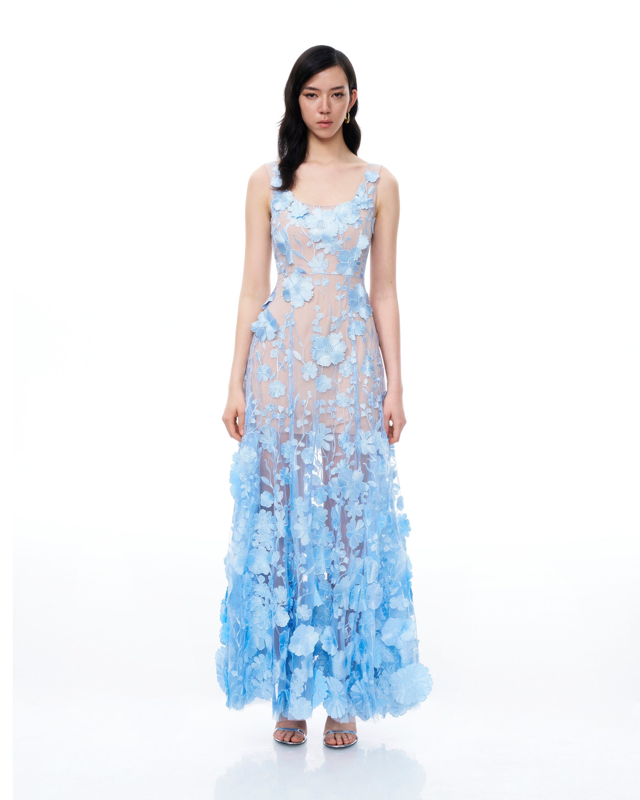 250329JWPEI1065 Clementine 3D Floral Embroidered Dress - Blue - Image 1