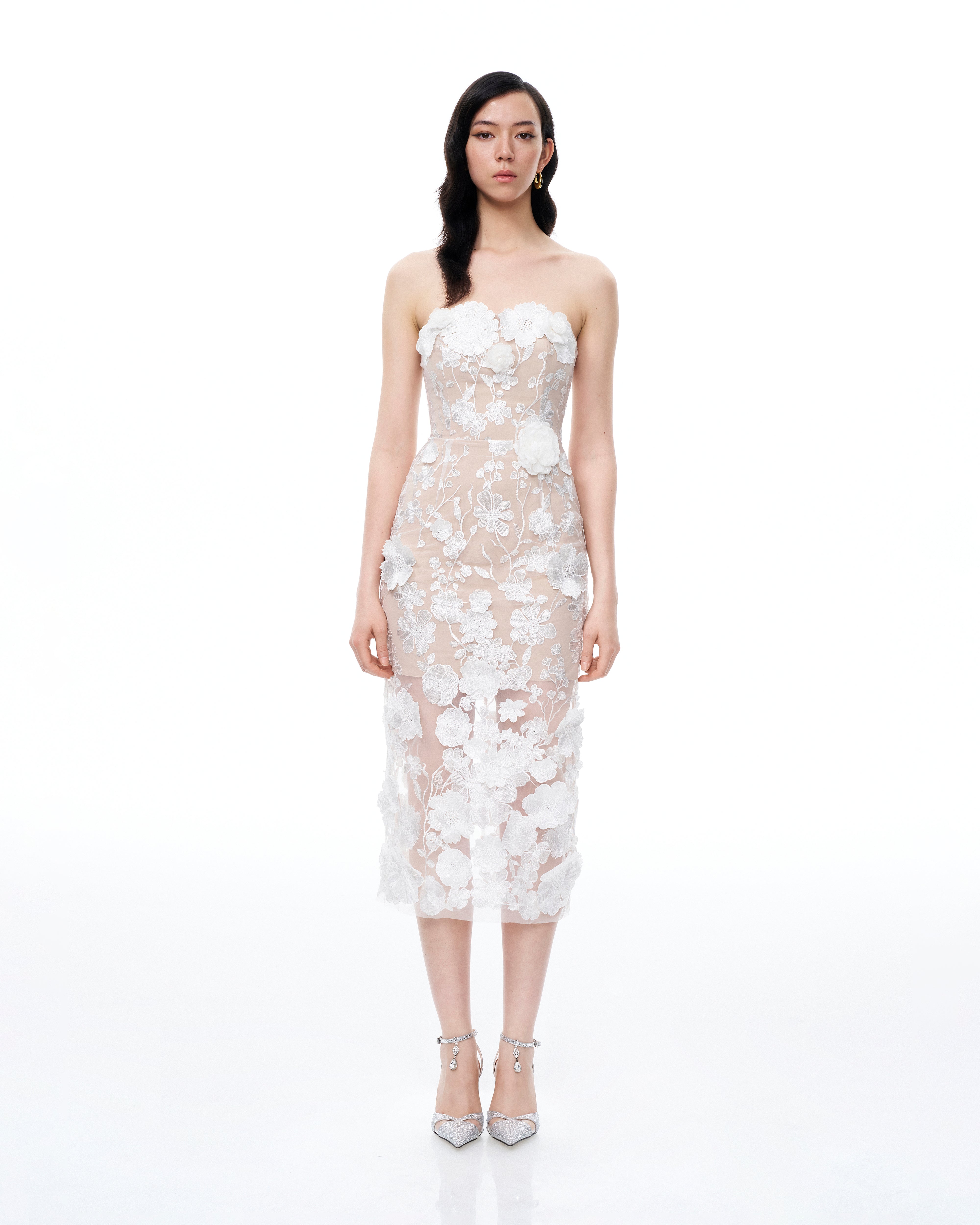 250329JWPEI1324 Lysandra 3D Floral Embroidered Maxi Dress - White - Image 1