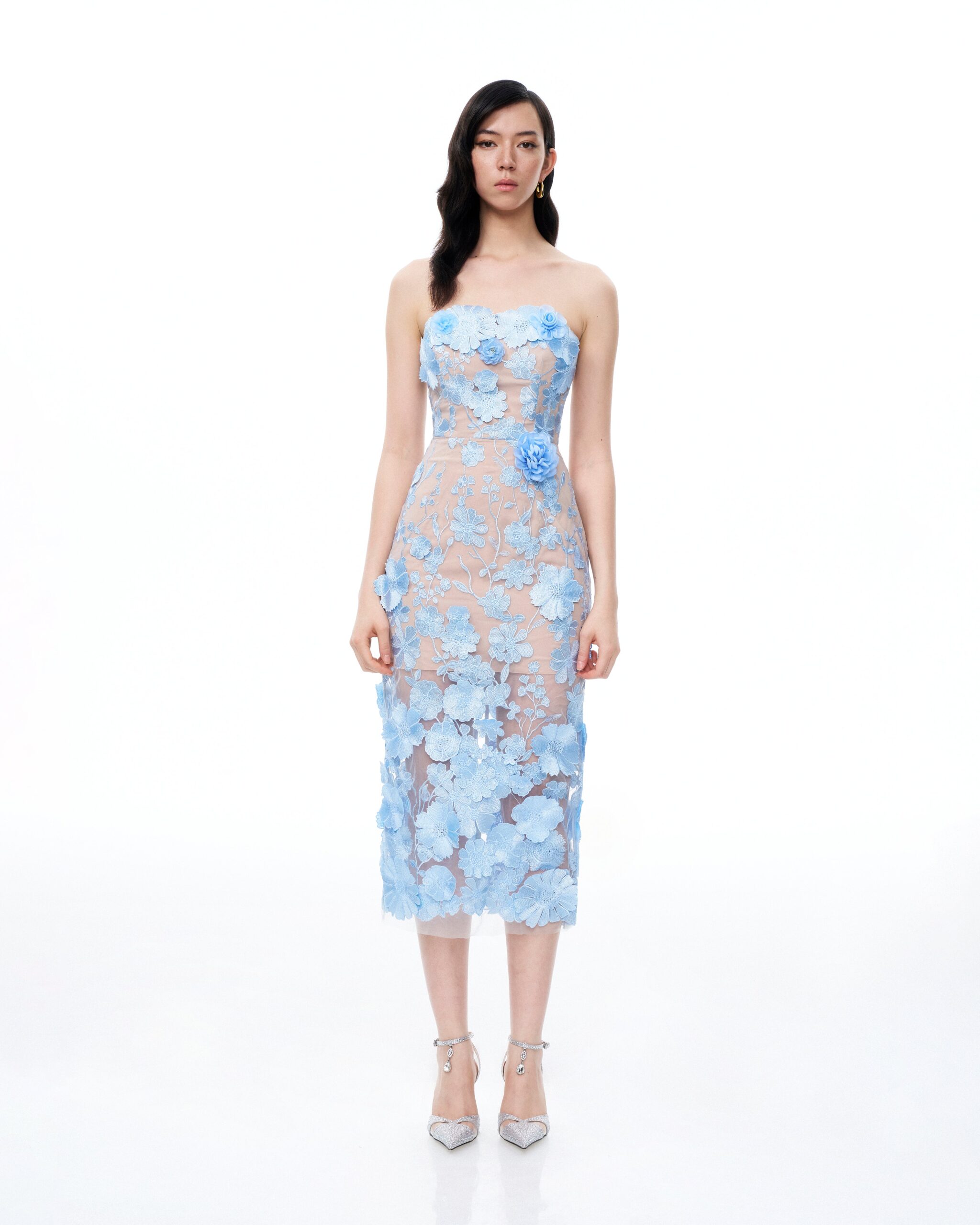 250329JWPEI1400 Evander 3D Floral Embroidered Maxi Dress - Blue - Image 1