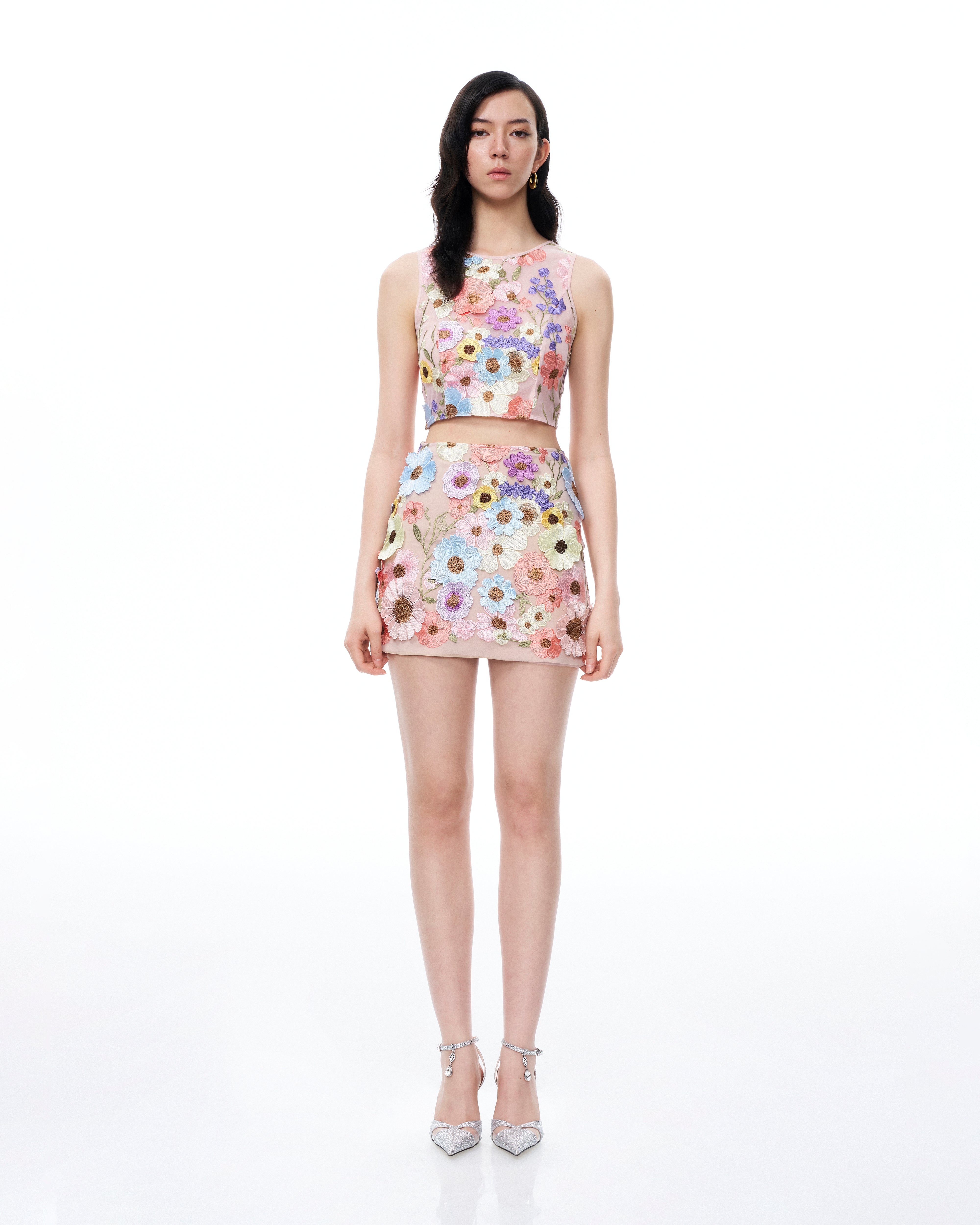 250329JWPEI1504 Valentino 3D Floral Embroidered Dress Set - Pastel Multi - Image 1