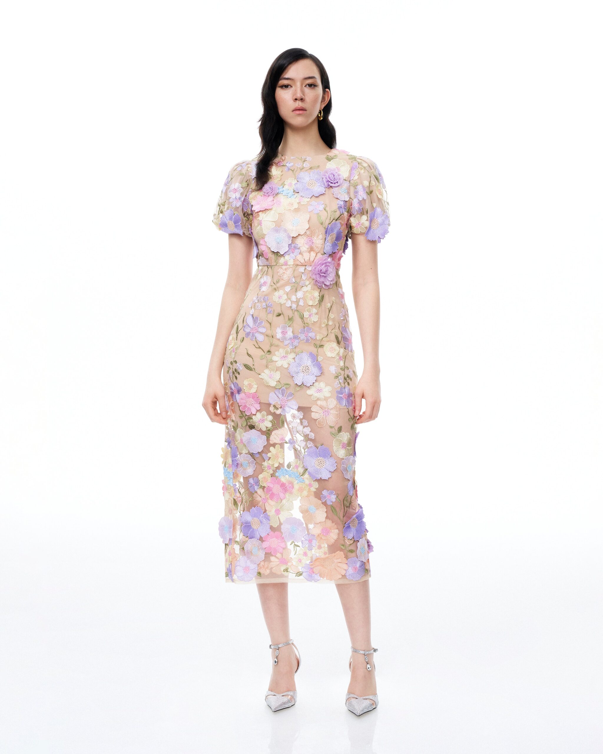 250329JWPEI1563 Alaric Round Neck 3D Floral Embroidered Maxi Dress - Pastel Multi - Image 1