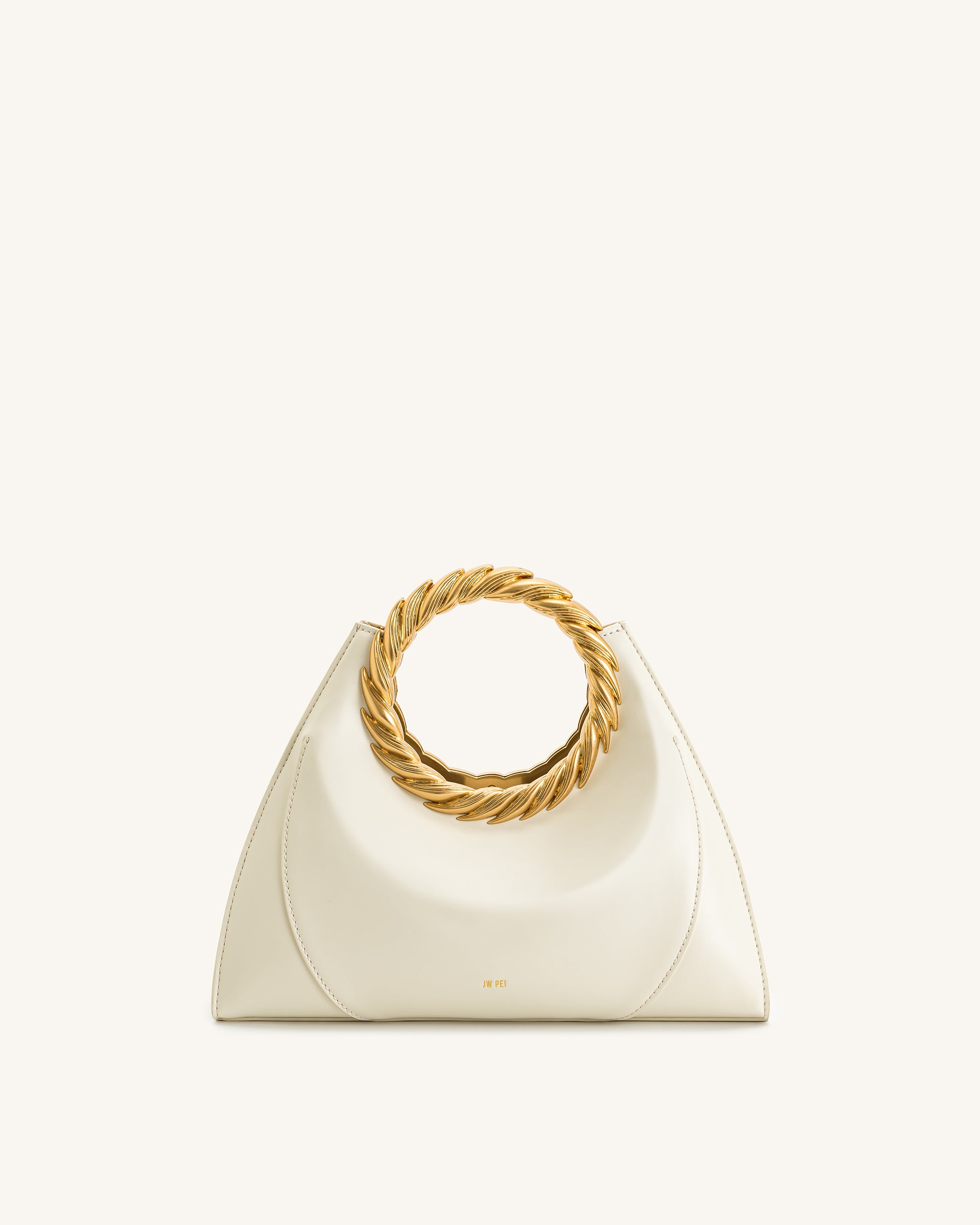 2T181-2-FRONT Amiya Leaf Handle Sculpture Bag - White - Image 1