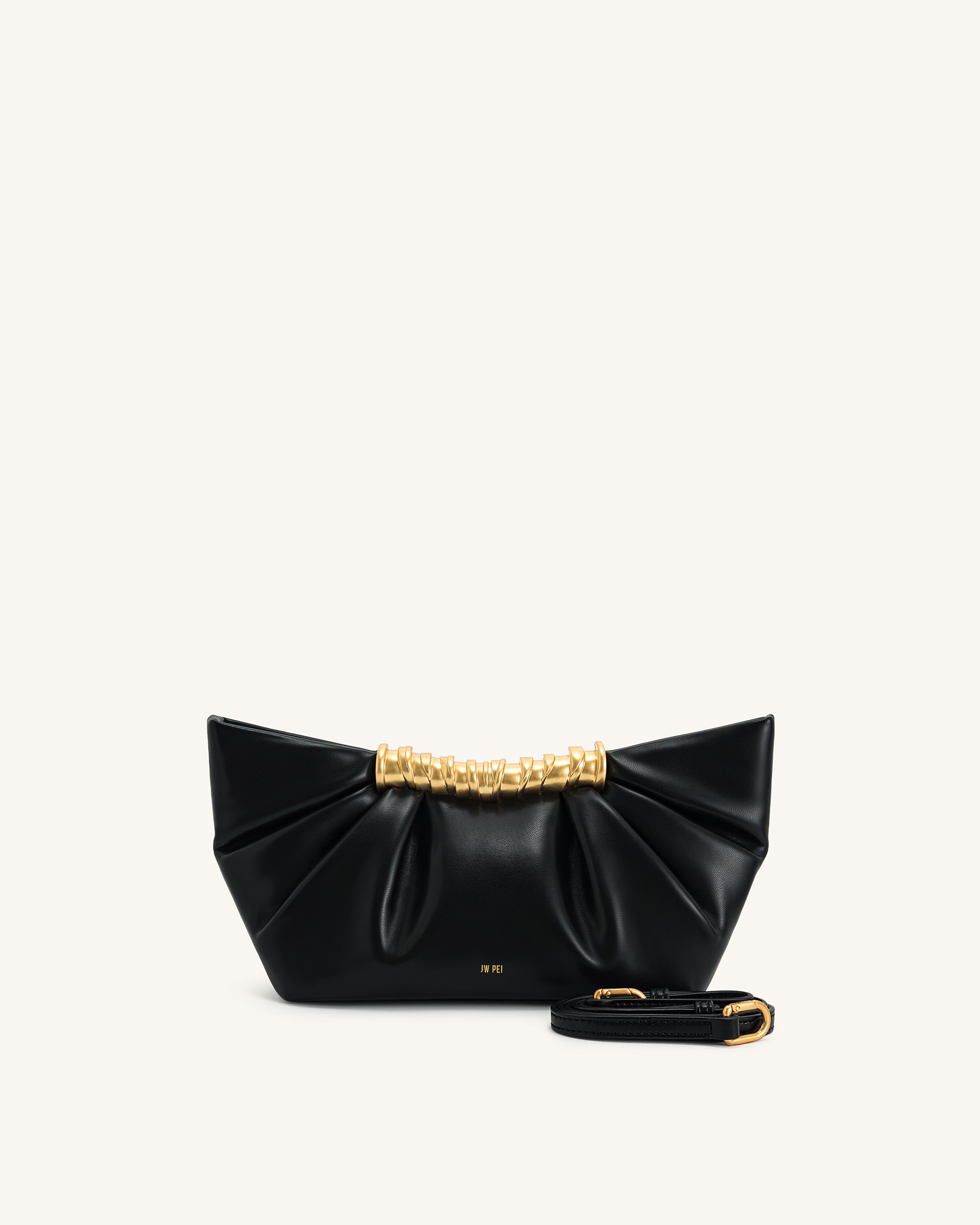 2T195-1-FRONT Leia Pleated Clutch - Black - Image 1