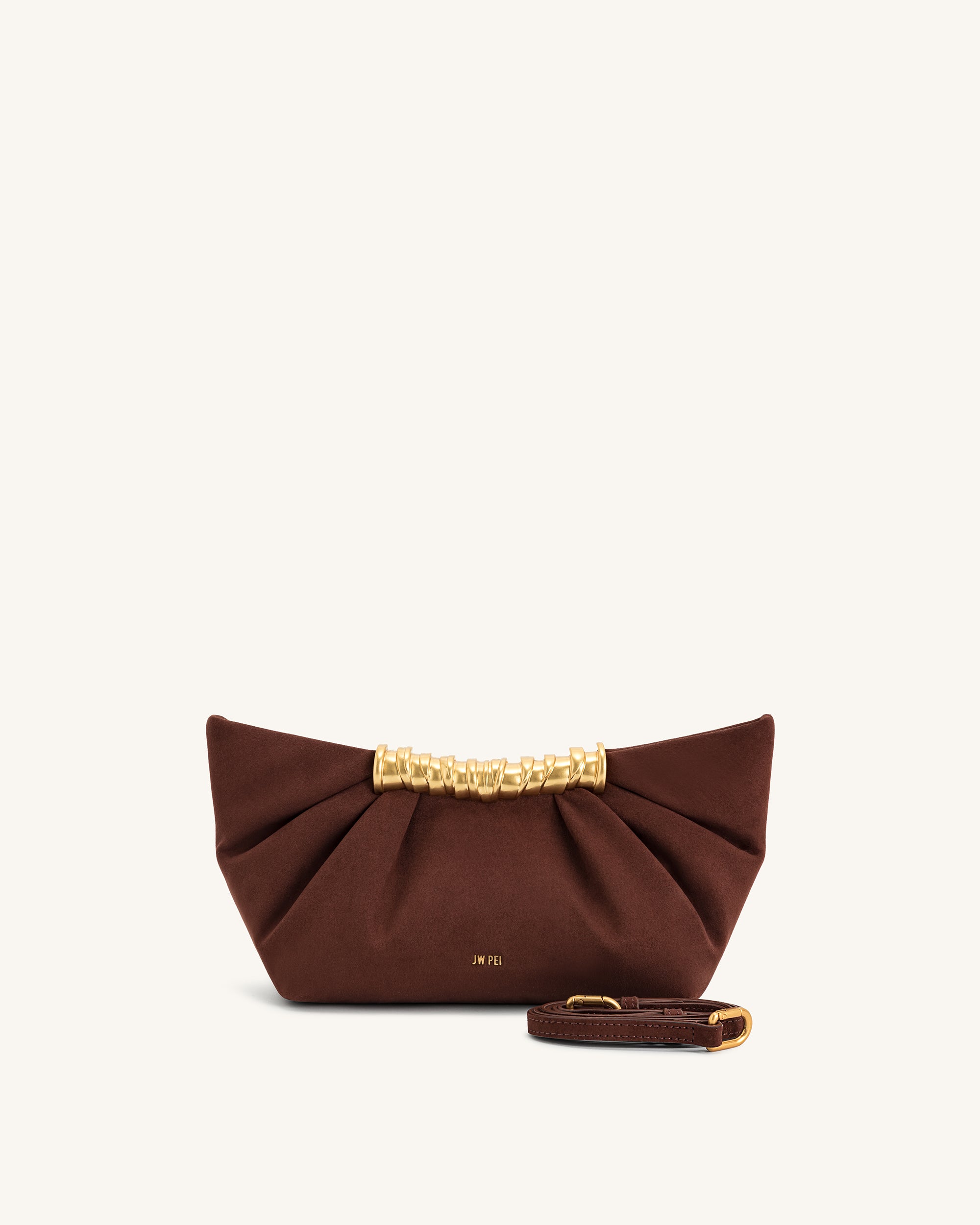 2T195-3-FRONT Leia Pleated Clutch - Dark Brown - Image 1
