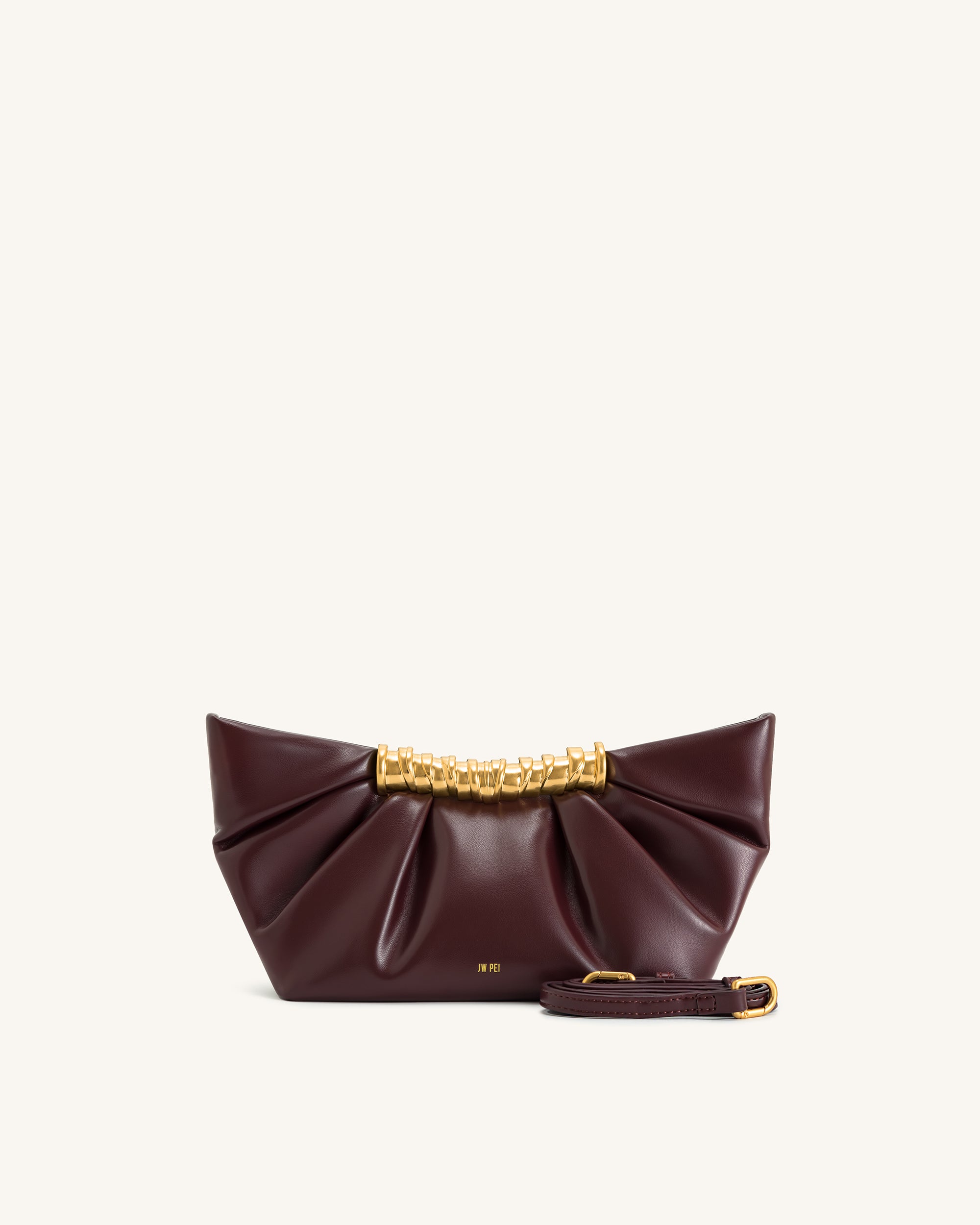2T195-4-FRONT Leia Pleated Clutch - Deep Burgundy - Image 1