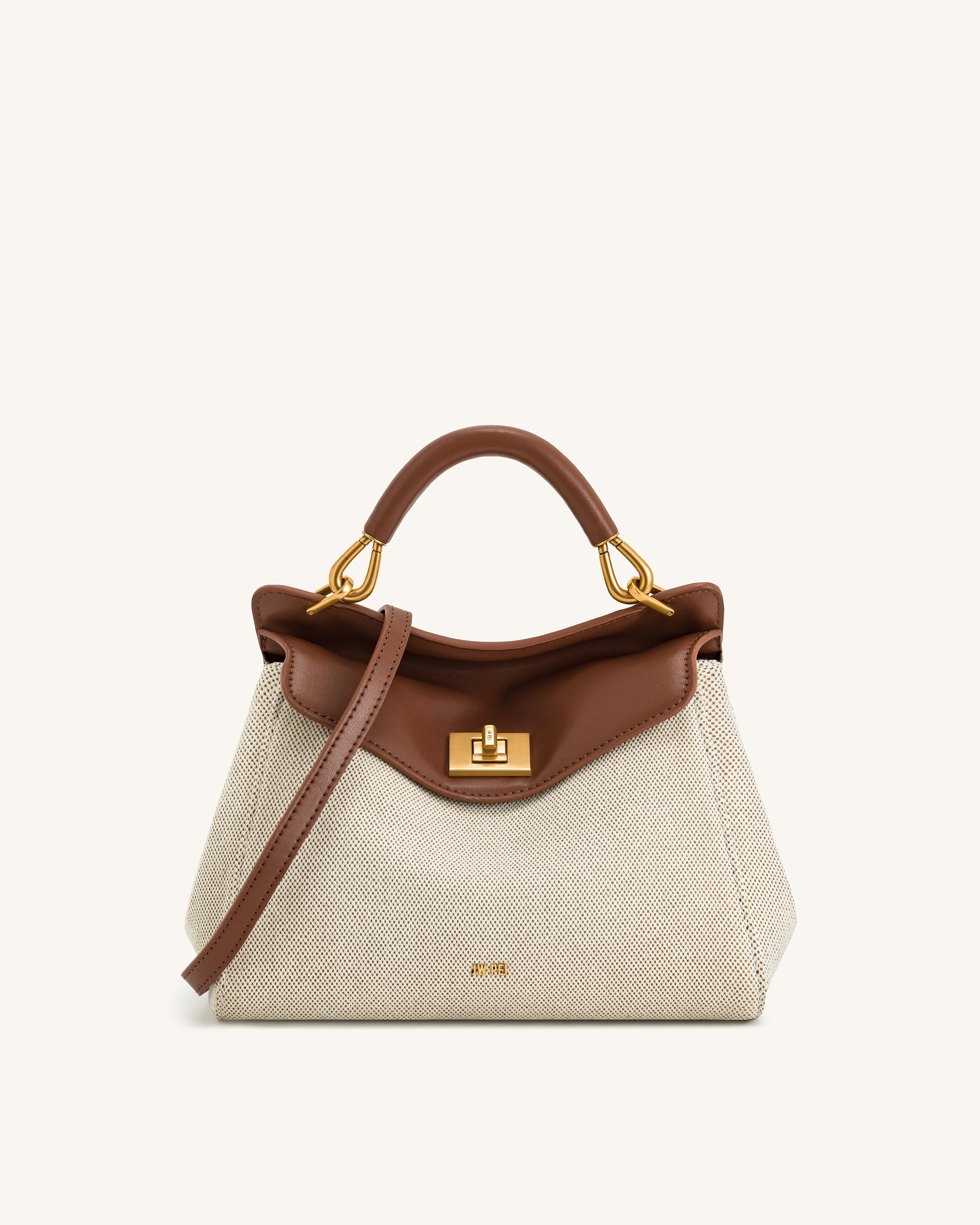 2T68-32-FRONT Lucia Classic Top Handbag - Brown Canvas - Image 1
