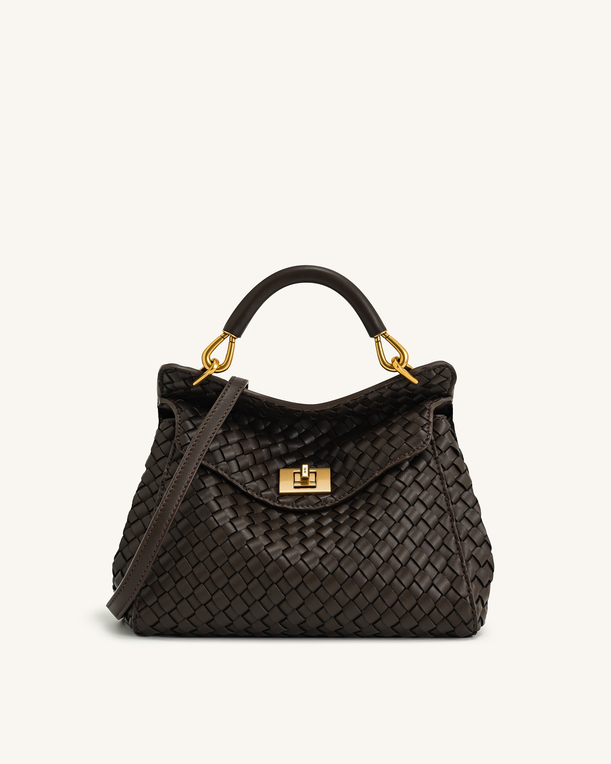 2T68-35-FRONT Lucia Classic Top Handle Woven Bag - Dark Brown - Image 1