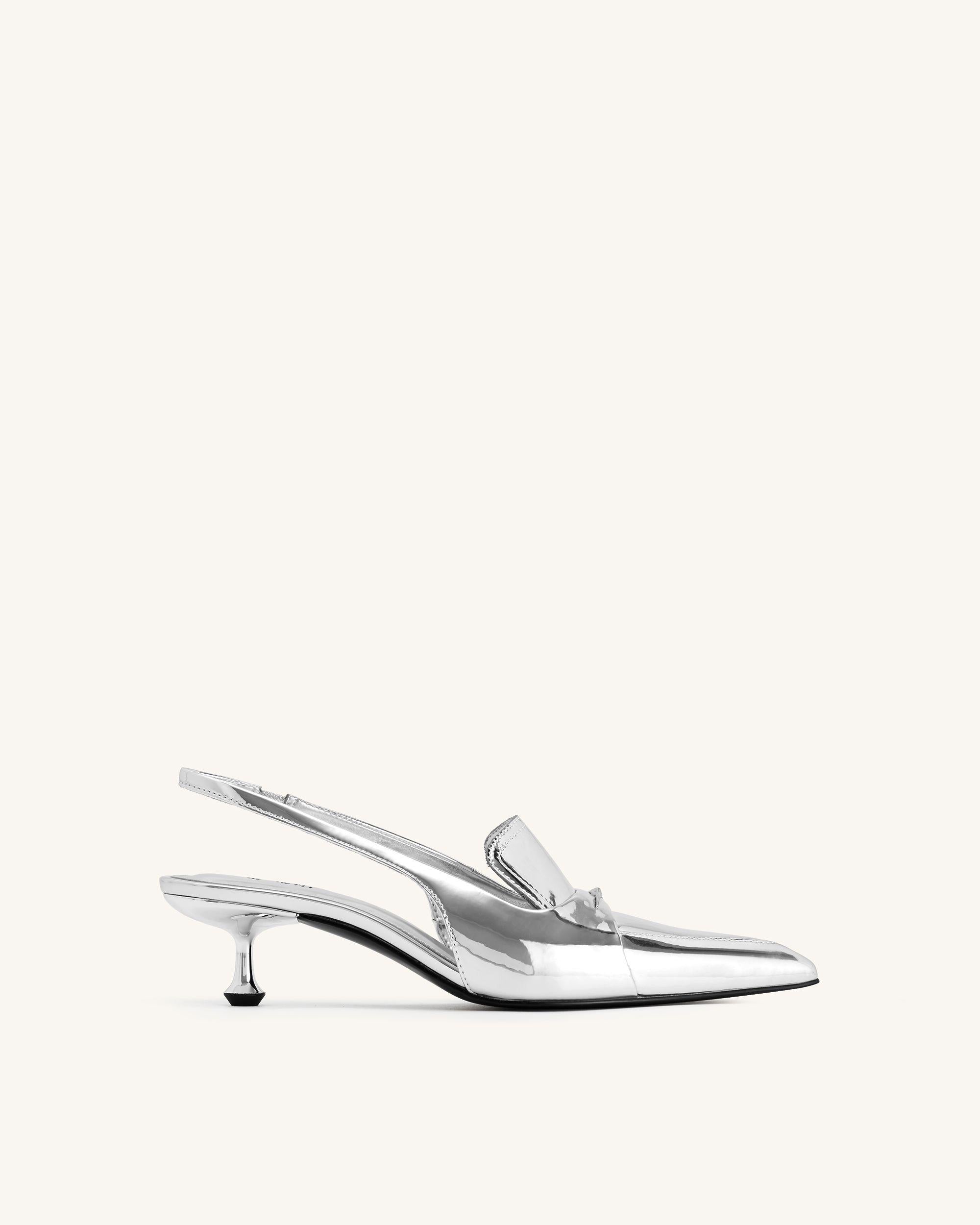 4PS03-9-1 Carla Metallic Kitten Heel Pumps - Silver - Image 1
