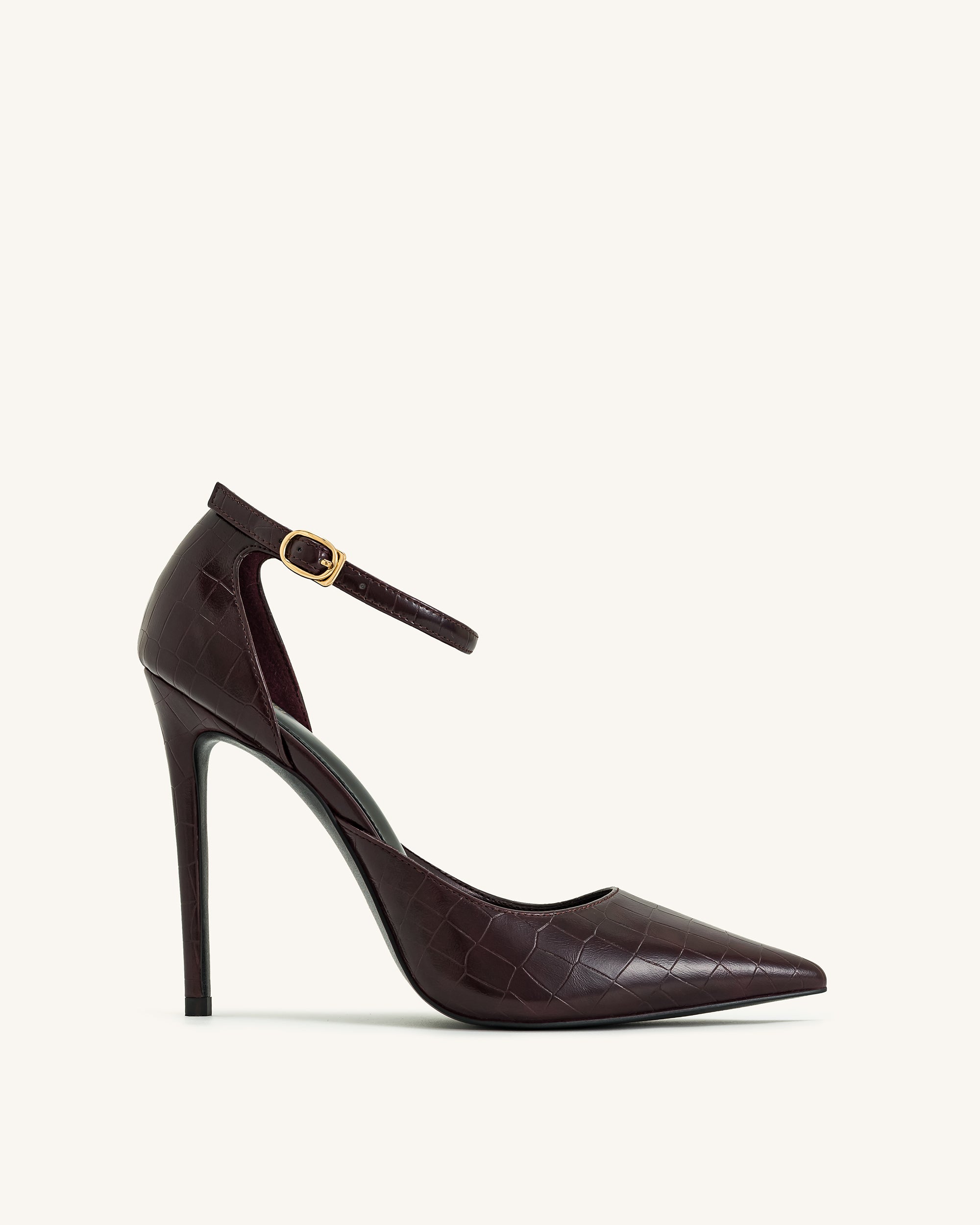 4PS170-3-SIDE1_3fc42618-c7c8-442a-a8e1-eba91819fe33 Leah Croc-Embossed Ankle Strap Heels - Burgundy - Image 1
