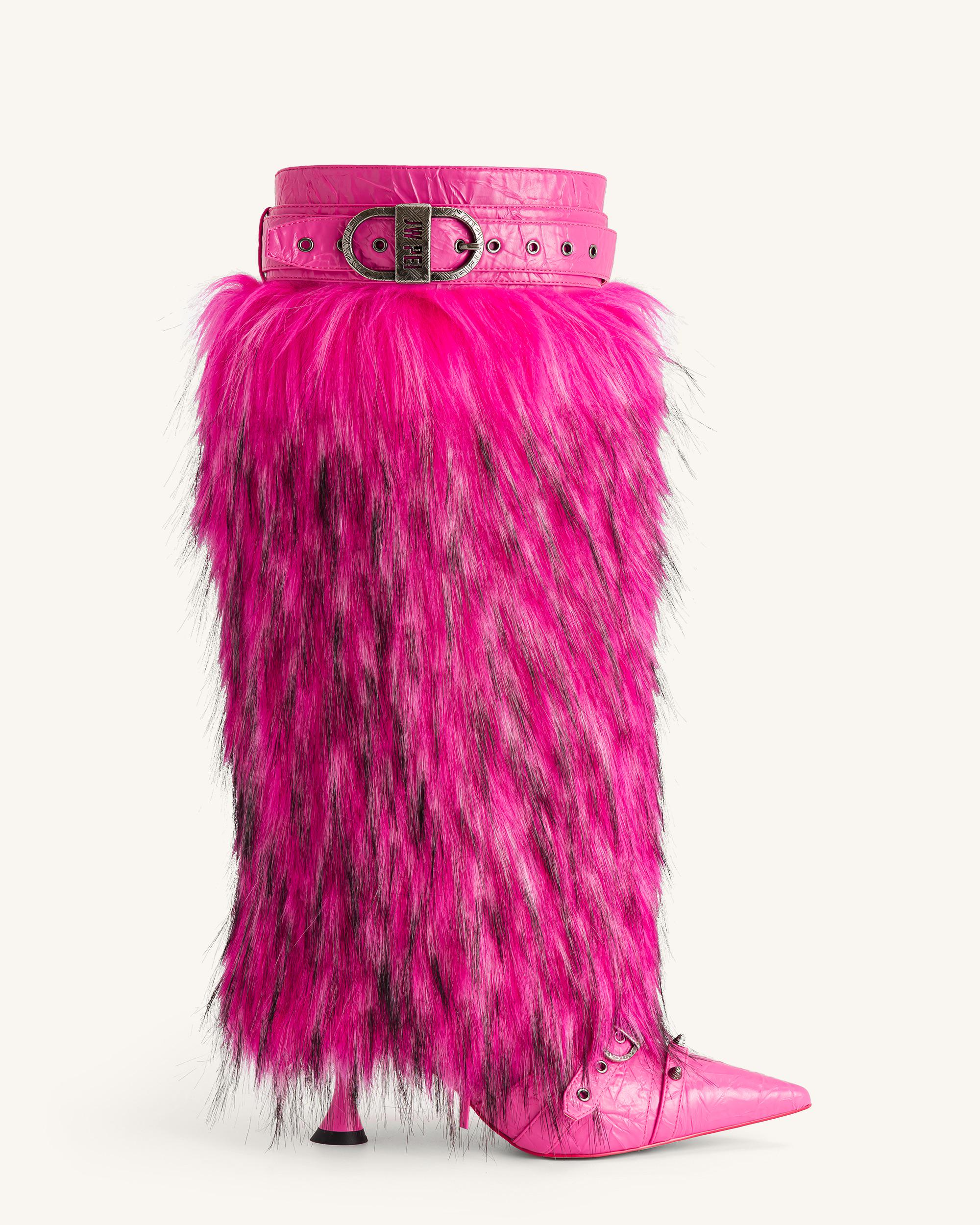 5BS01-4_1 Nico Faux Fur Studded Boot - Bright Pink - Image 1