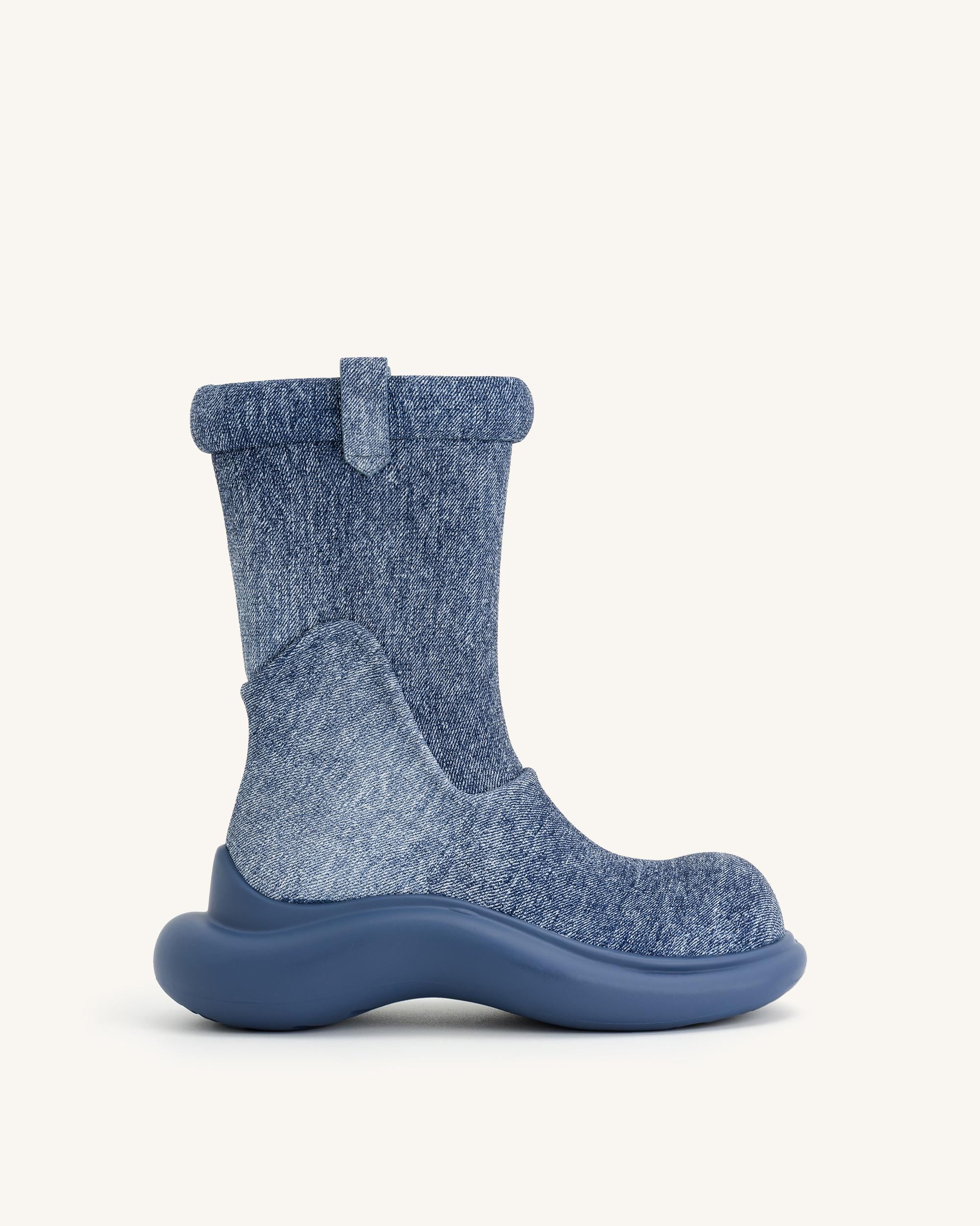 5BS06-5-1 Zoie Denim Embossed Rain Boot - Blue - Image 1