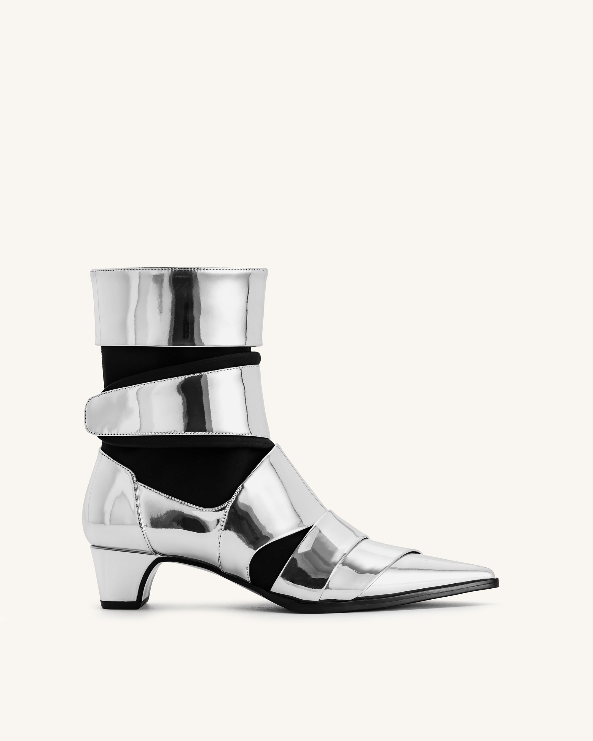 5BS100-FRONT Emily Strap Ankle Boots - Silver - Image 1
