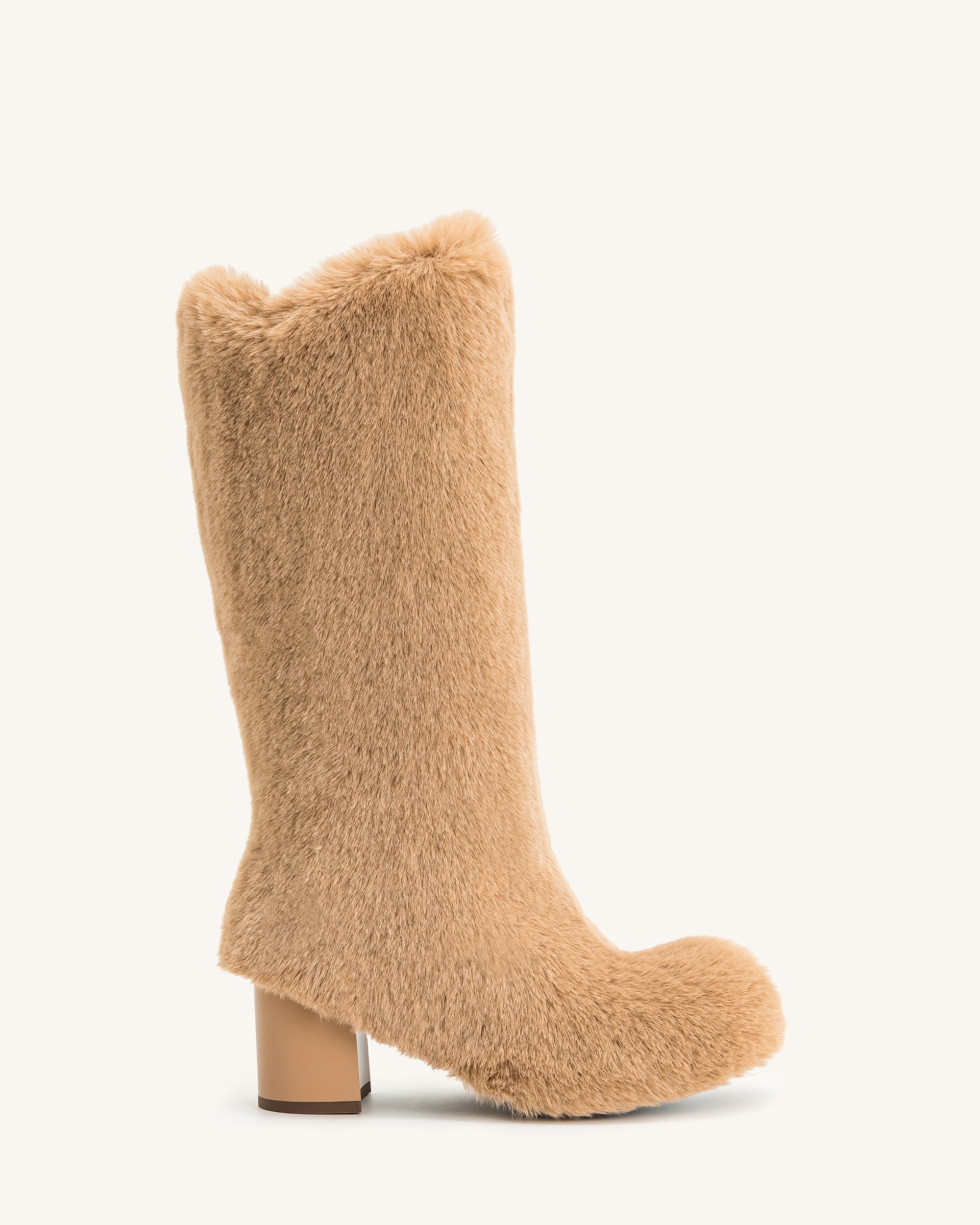 5BS78-3-FRONT Isabella Slouchy Faux Fur Boots - Beige - Image 1