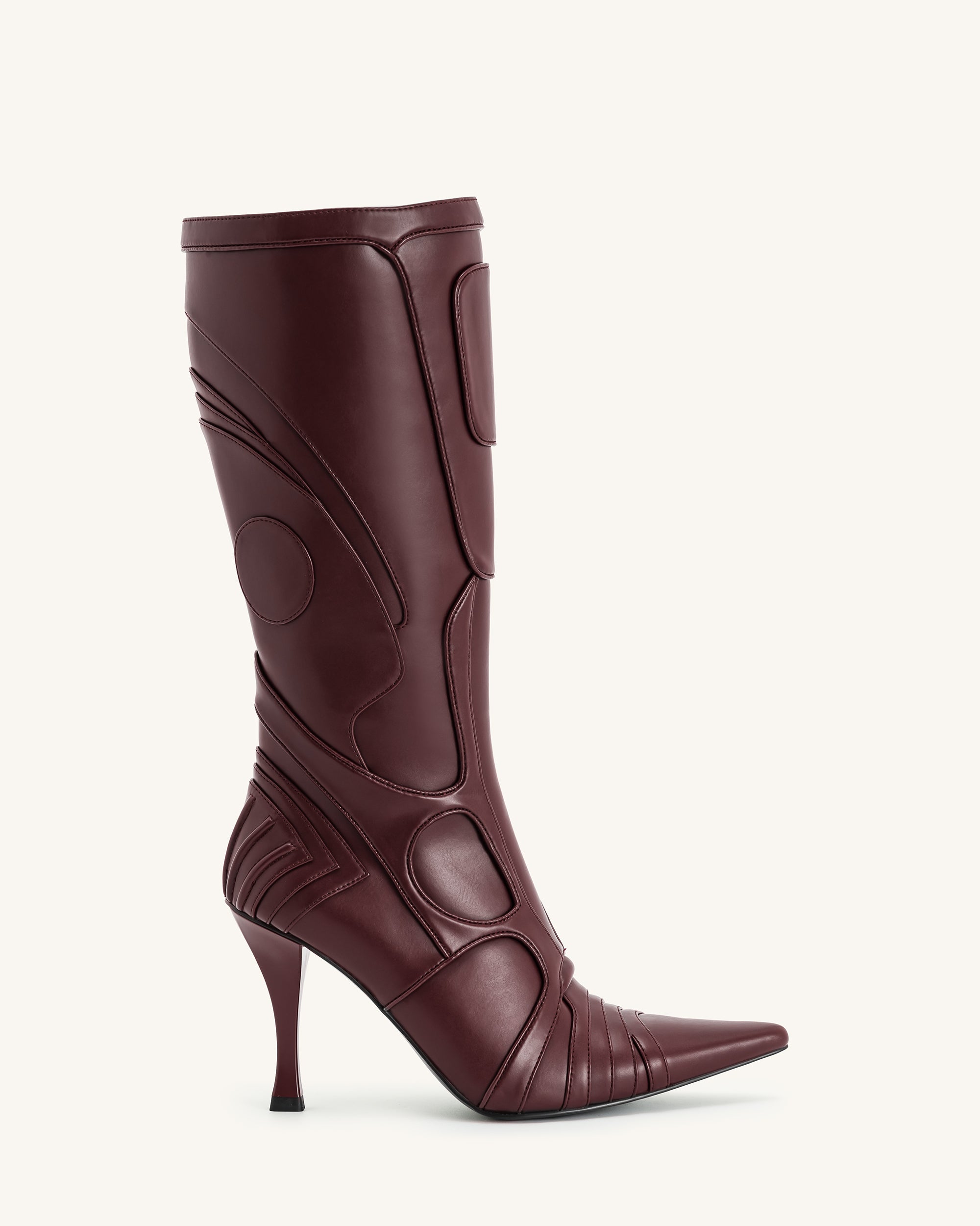 5BS88-4-FRONT_7ebbac70-30c7-48b9-9550-0a271802f719 Odette Futuristic Heeled Bike Boots - Burgundy - Image 1