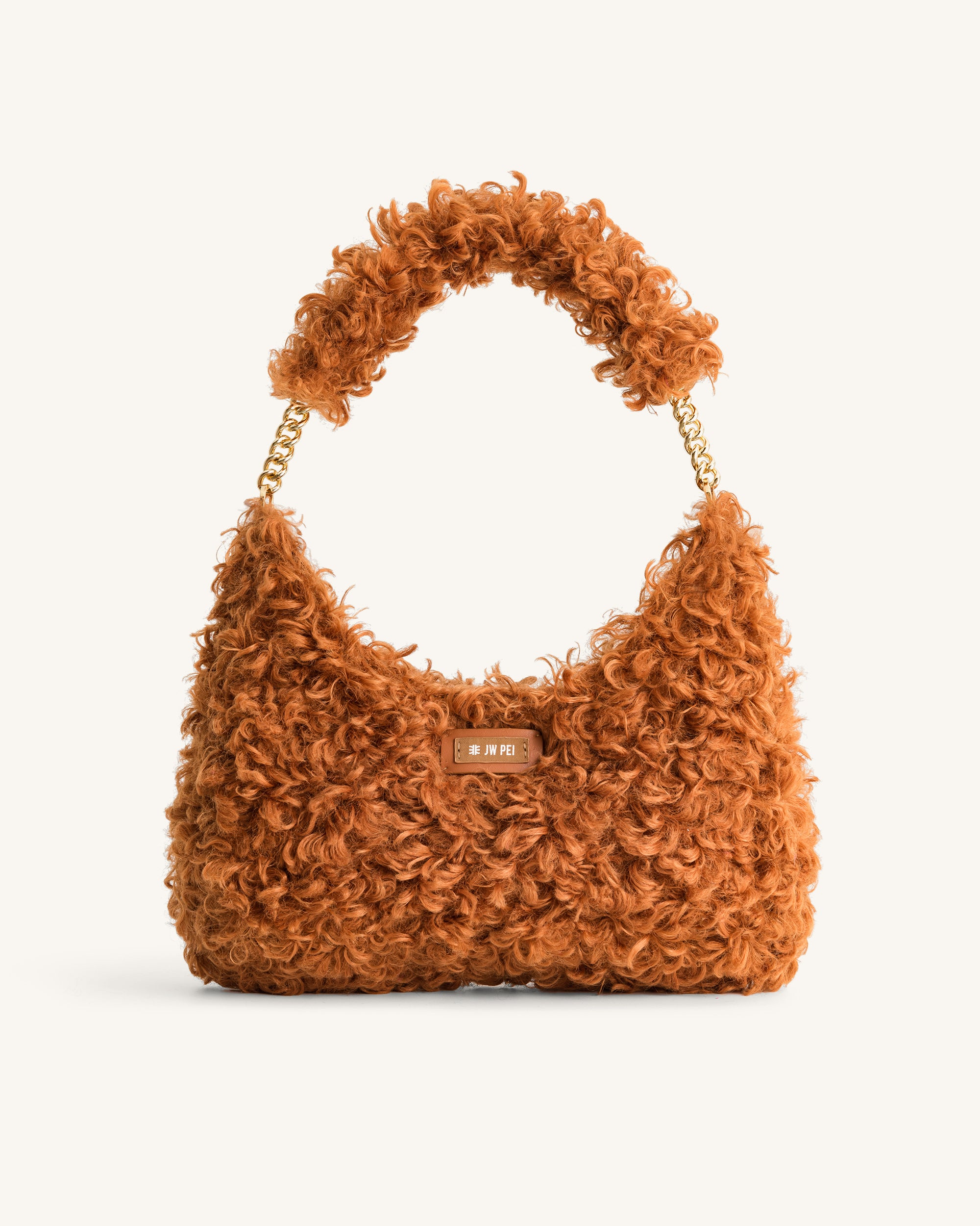 5S16-36 Ruby Faux Fur Fabric Shoulder Bag - Yellow Brown - Image 1