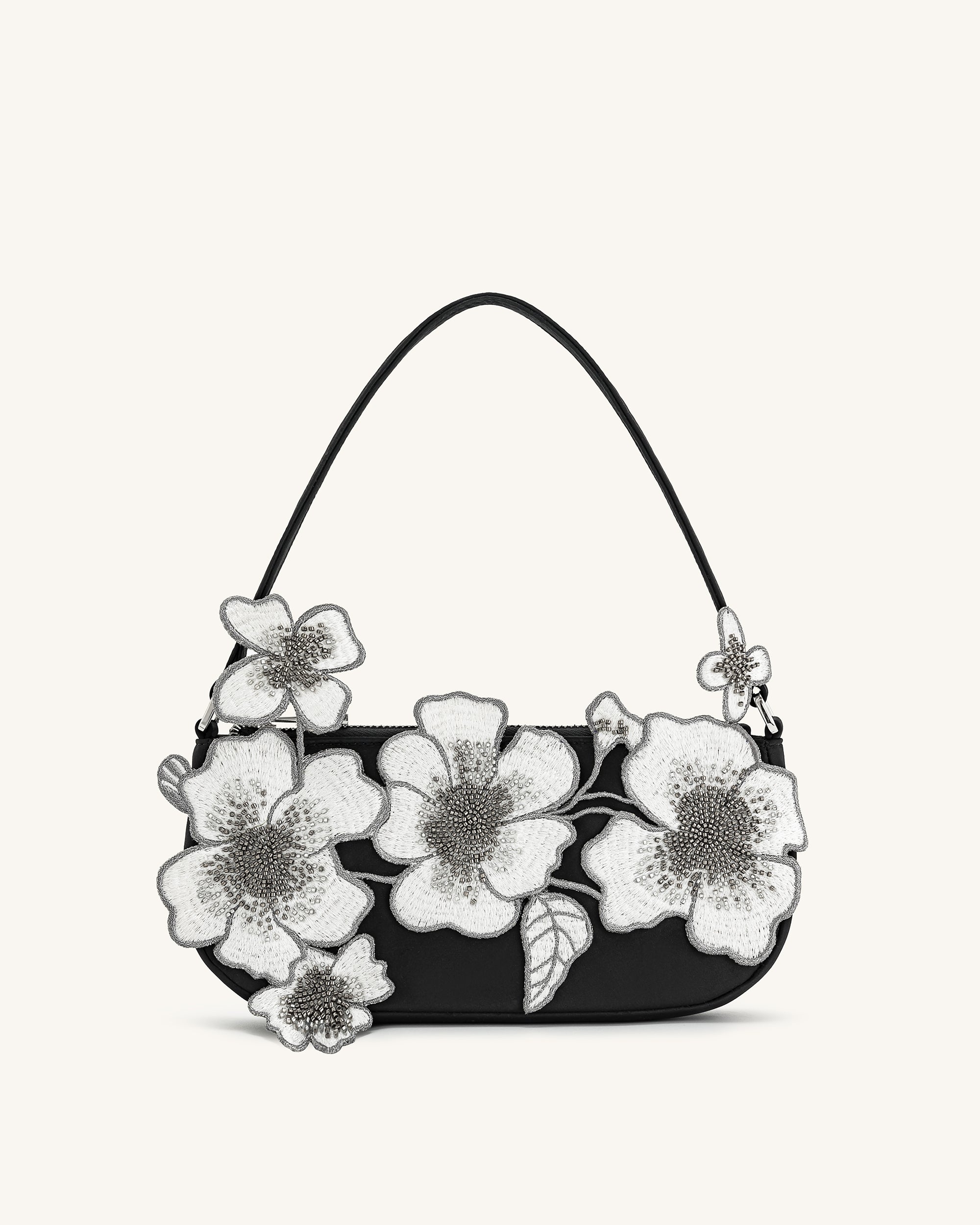 5S215-1-FRONT Leona Bead Embellished Shoulder Bag - Black - Image 1