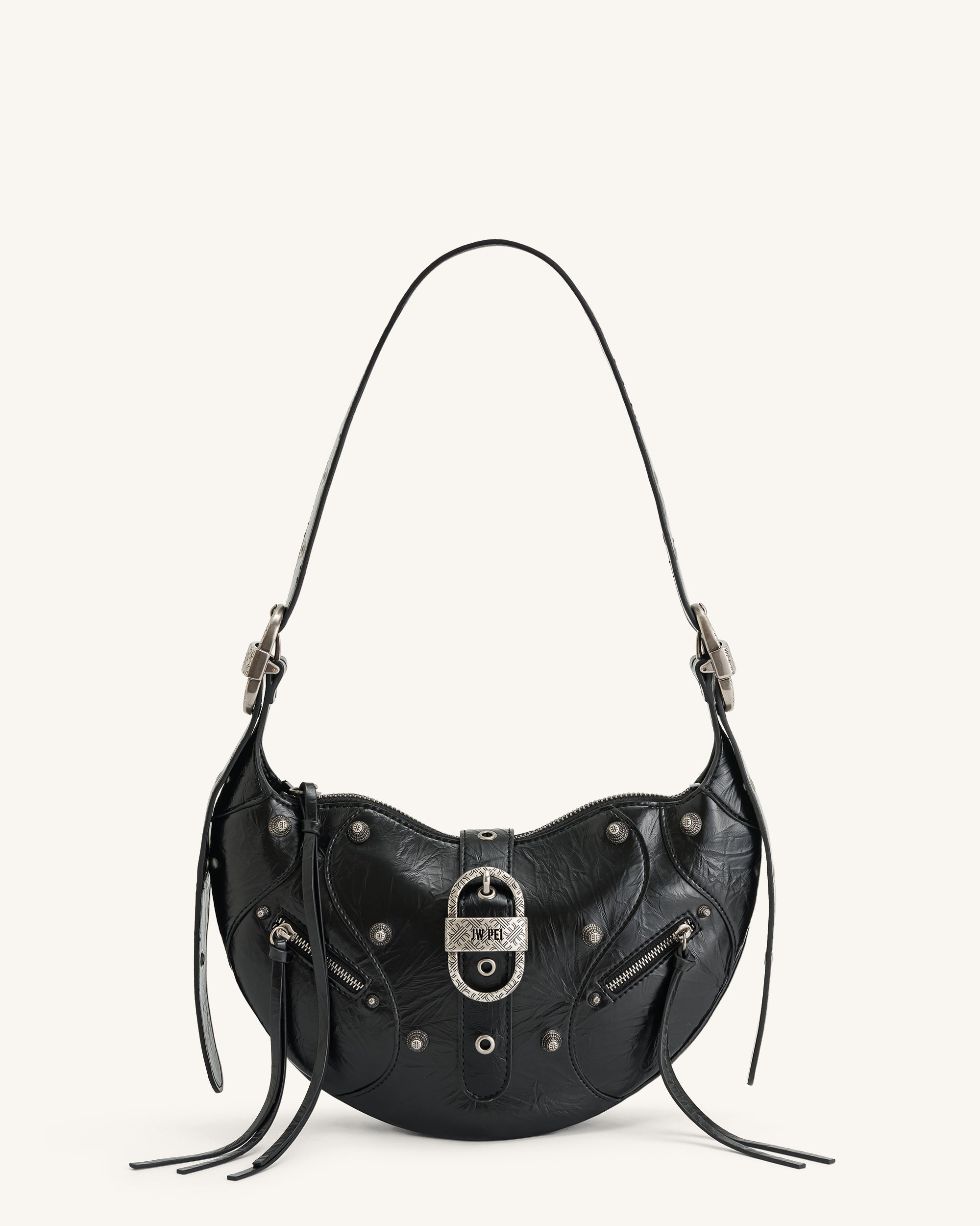5S34-1Front Tessa Crushed Shoulder Bag - Black - Image 1