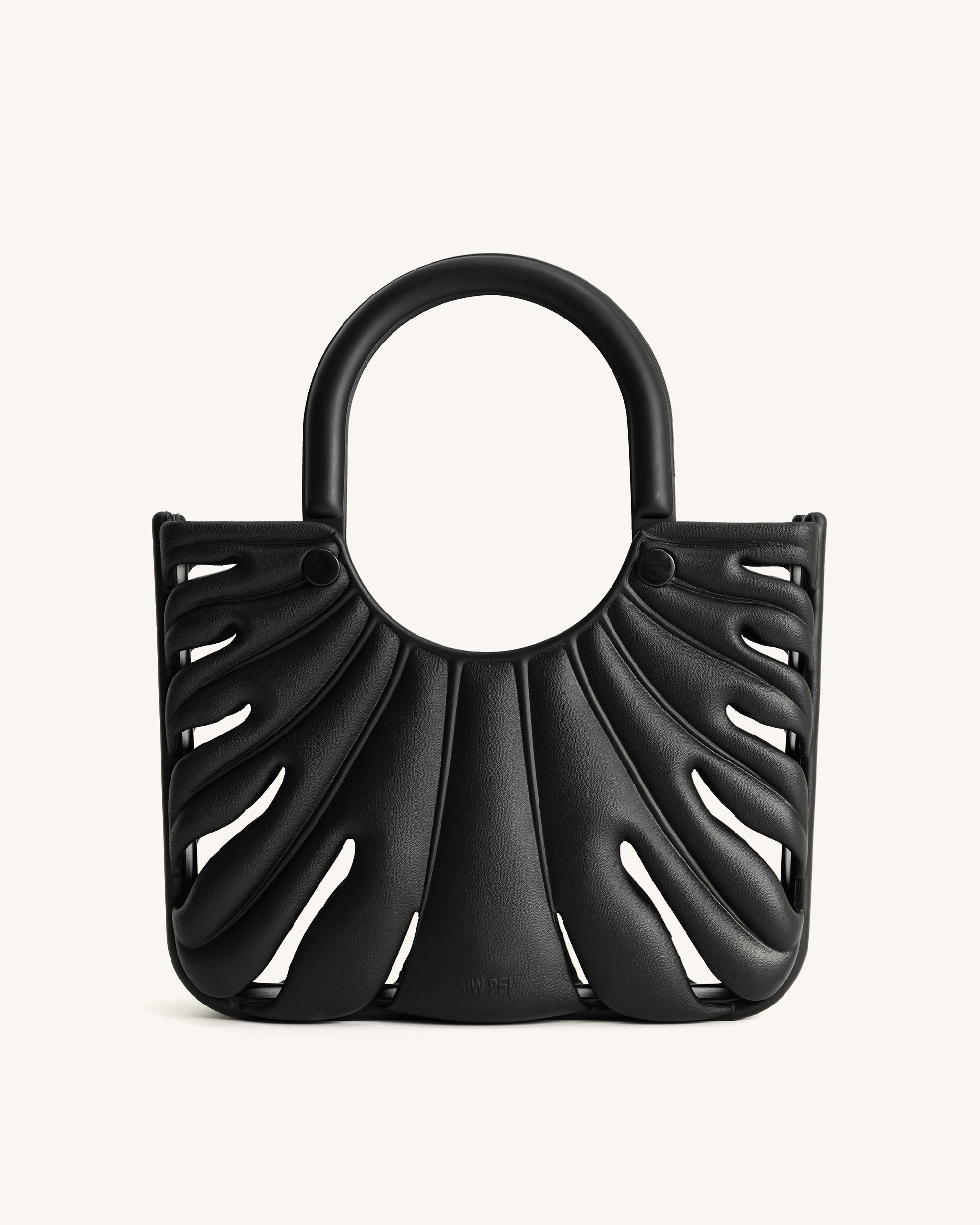 616-1Front Faye Leaf Beach Bag - Black - Image 1