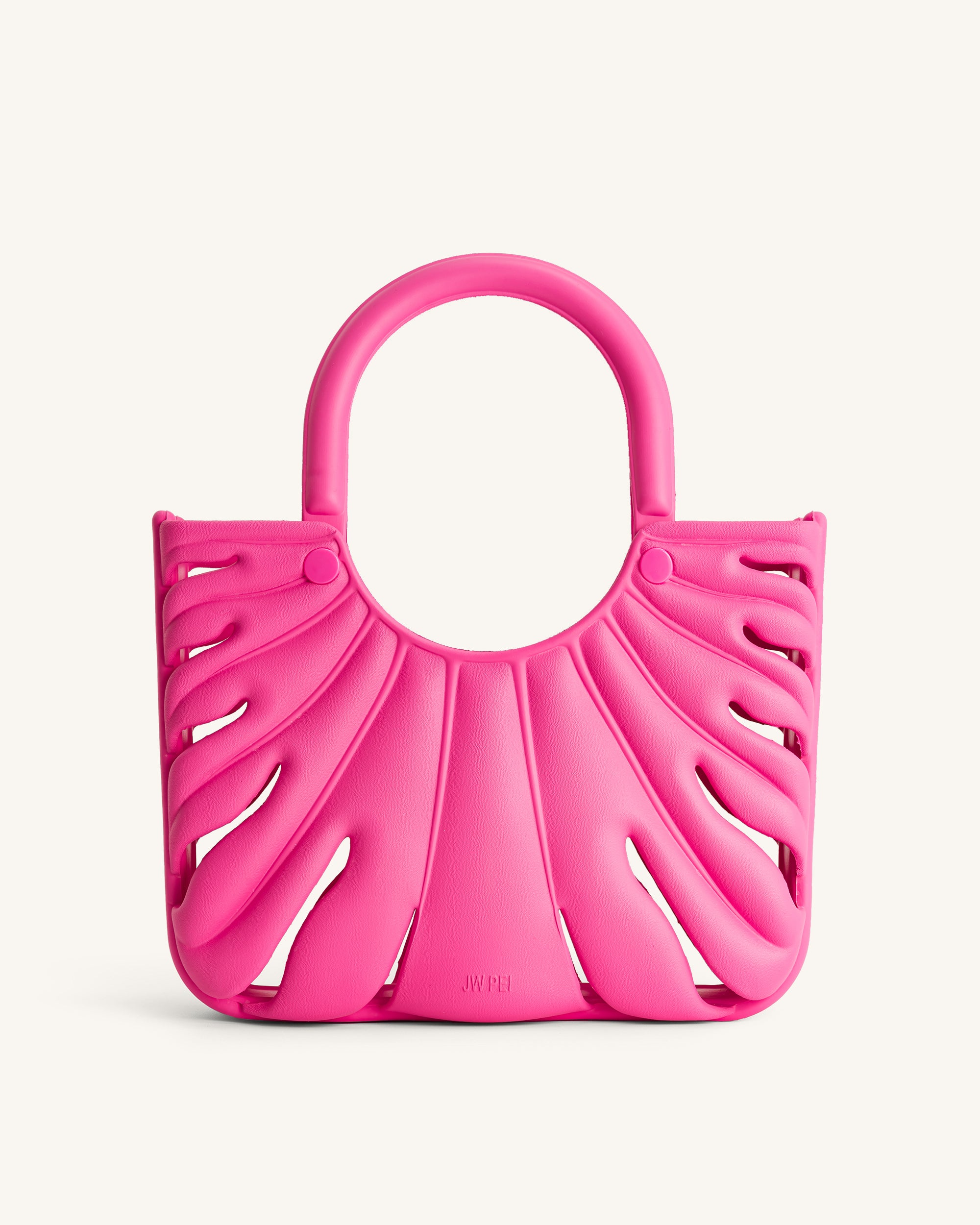 616-4Front Faye Leaf Beach Bag - Bright Pink - Image 1