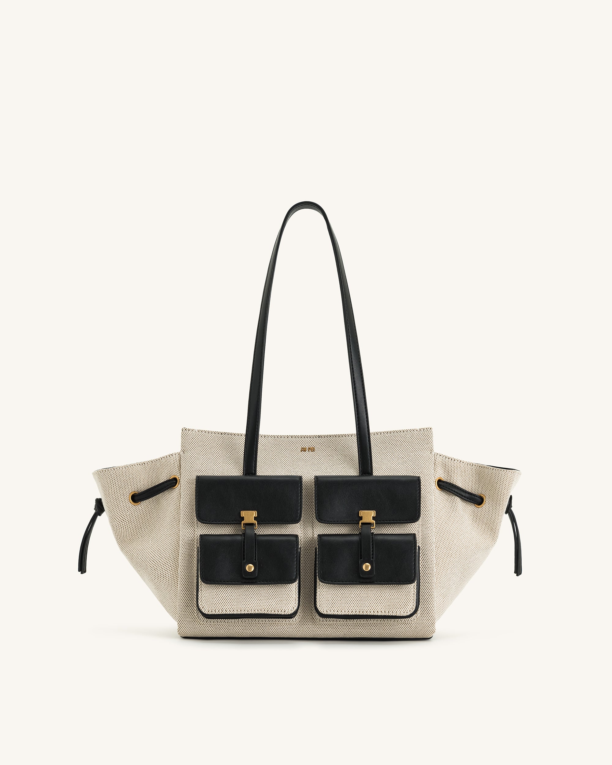 8T001-12-FRONT Linda Tote Bag - Black Canvas - Image 1