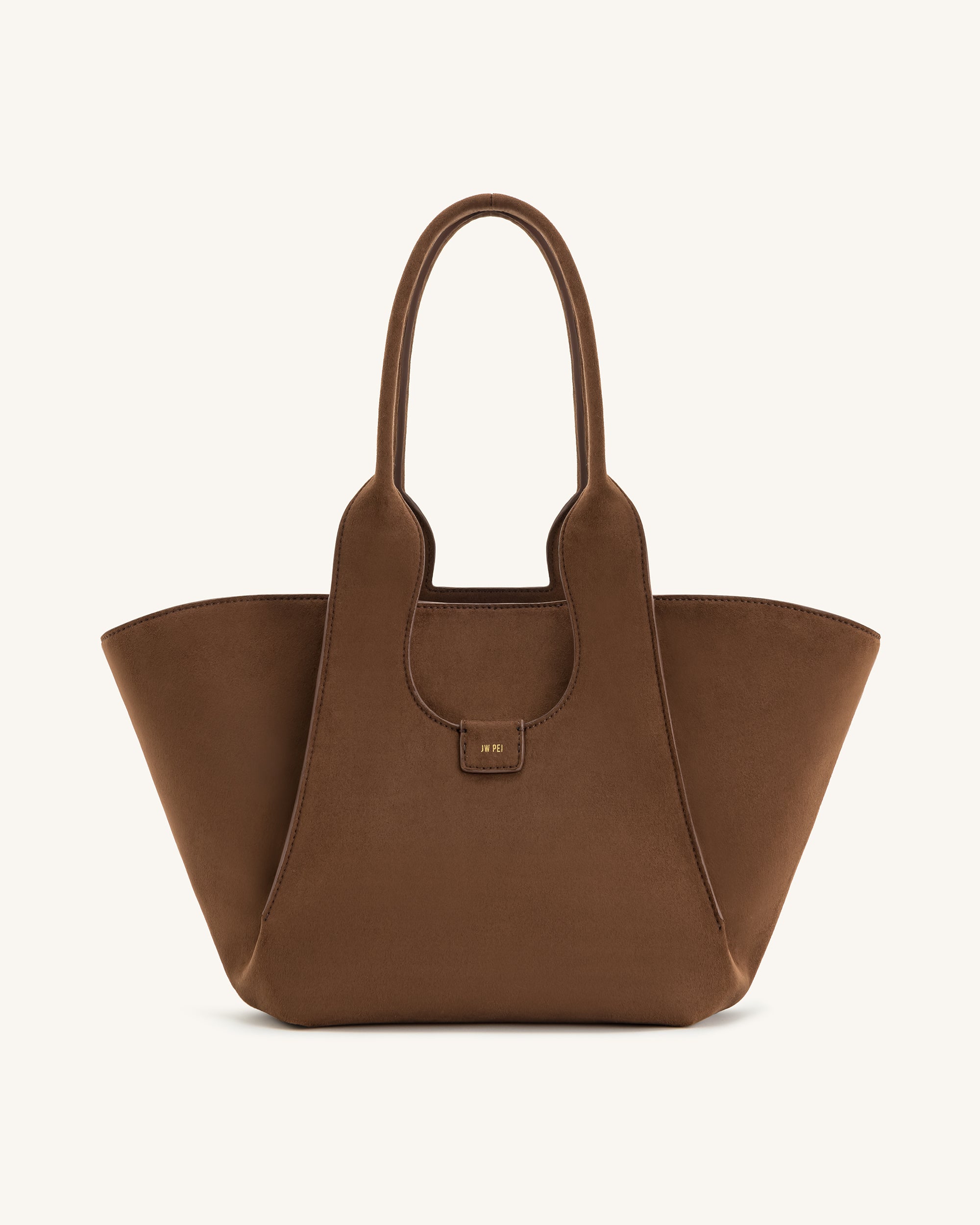 8T018-3-FRONT Cara Faux Suede Tote Bag - Mocha Brown - Image 1