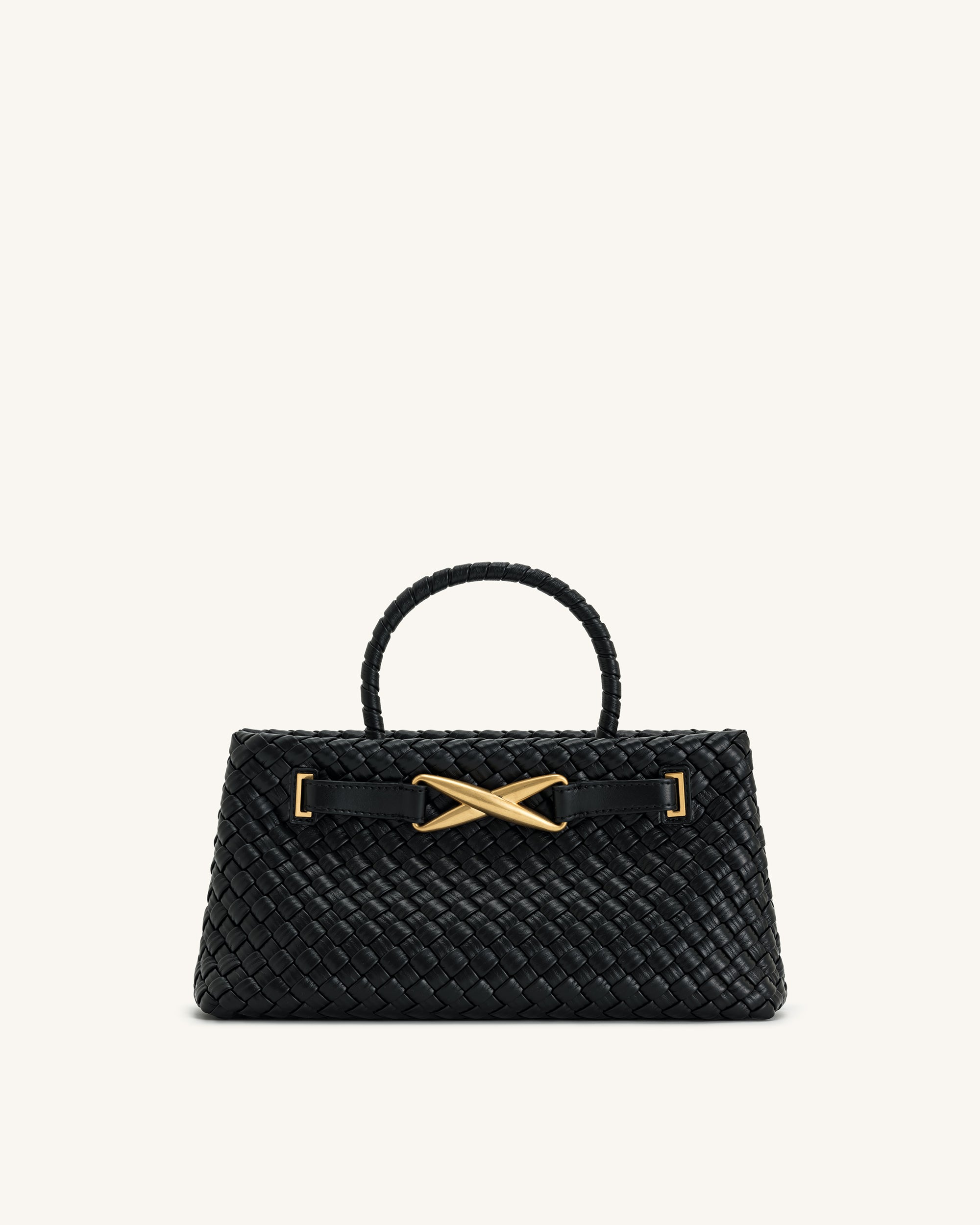 8T021-1-FRONT Elora Woven Tote Bag - Black - Image 1