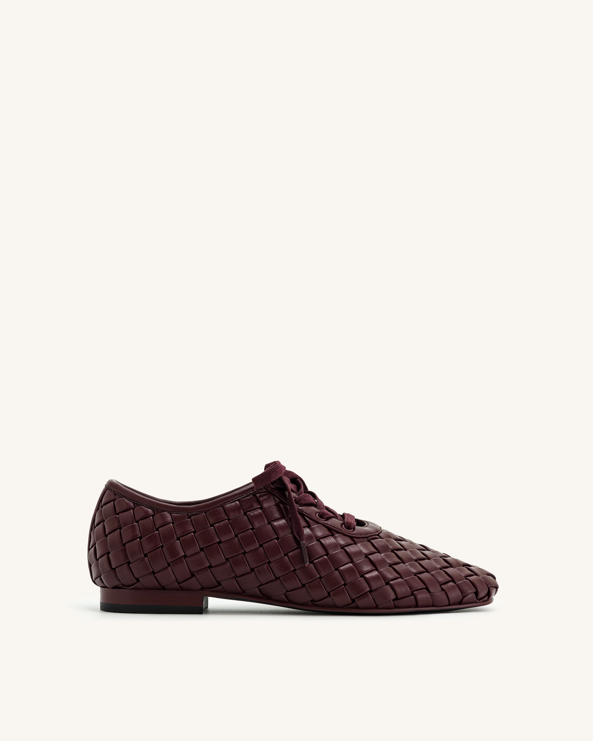 9FS10-4-FRONT_1eff668b-98eb-4e7f-a2a5-0abac9e4f206 Kayla Weave Strap Flat Shoes - Claret Red - Image 1