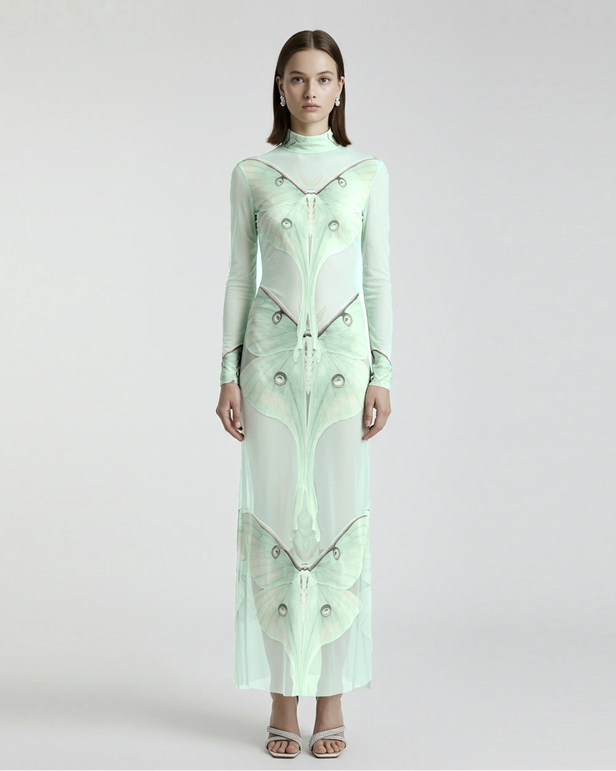 DS1050-7.png Moth Sheer Mesh Gown - Green/Beige - Image 1