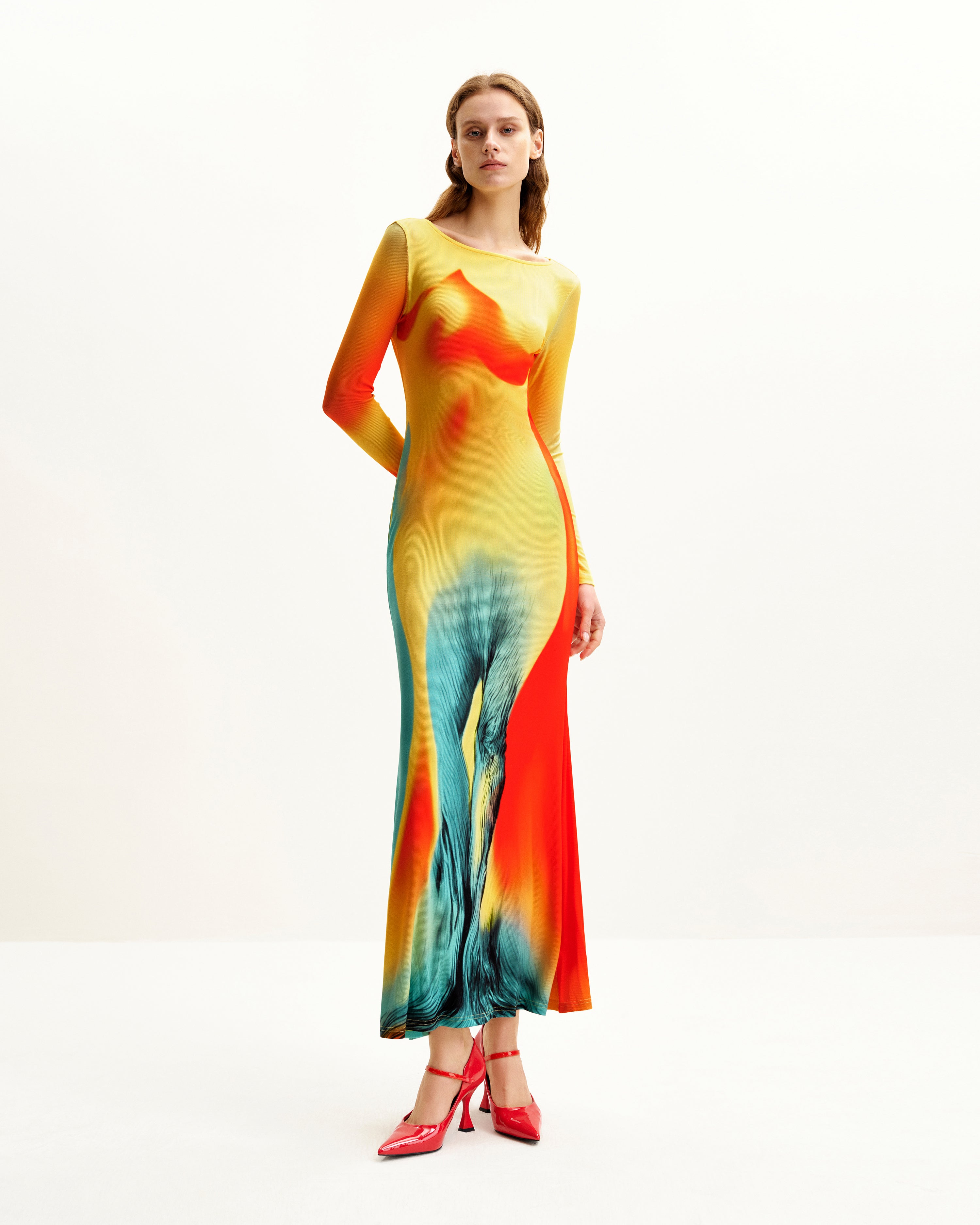 DS201-8_1 Lily Illusion Print Dress - Multicolor - Image 1