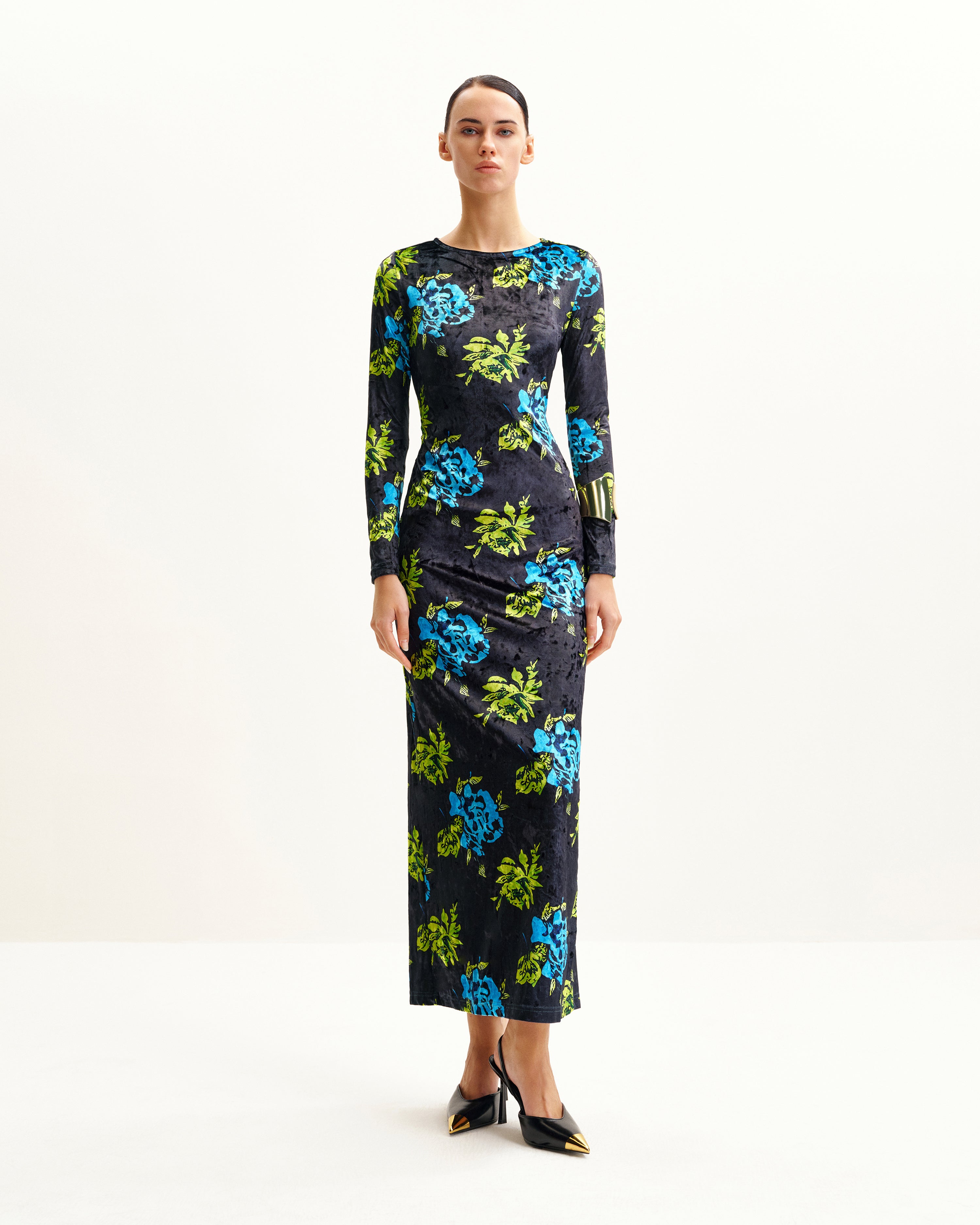 DS203-1_1 Zoe Vibrant Floral Long Sleeve Gown - Multicolor - Image 1
