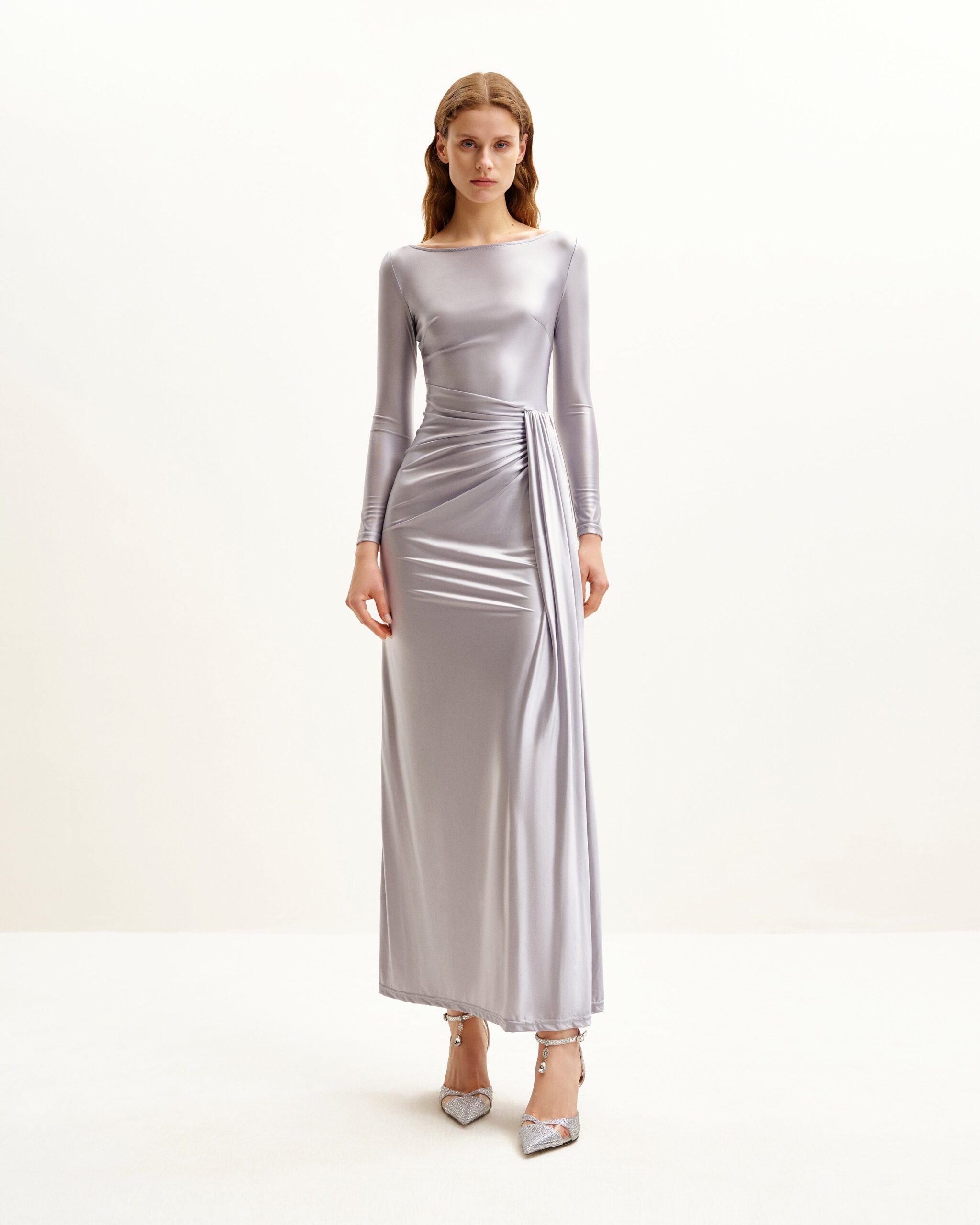 DS289-9_1 Amara Metallic Ruched Dress - Silver - Image 1
