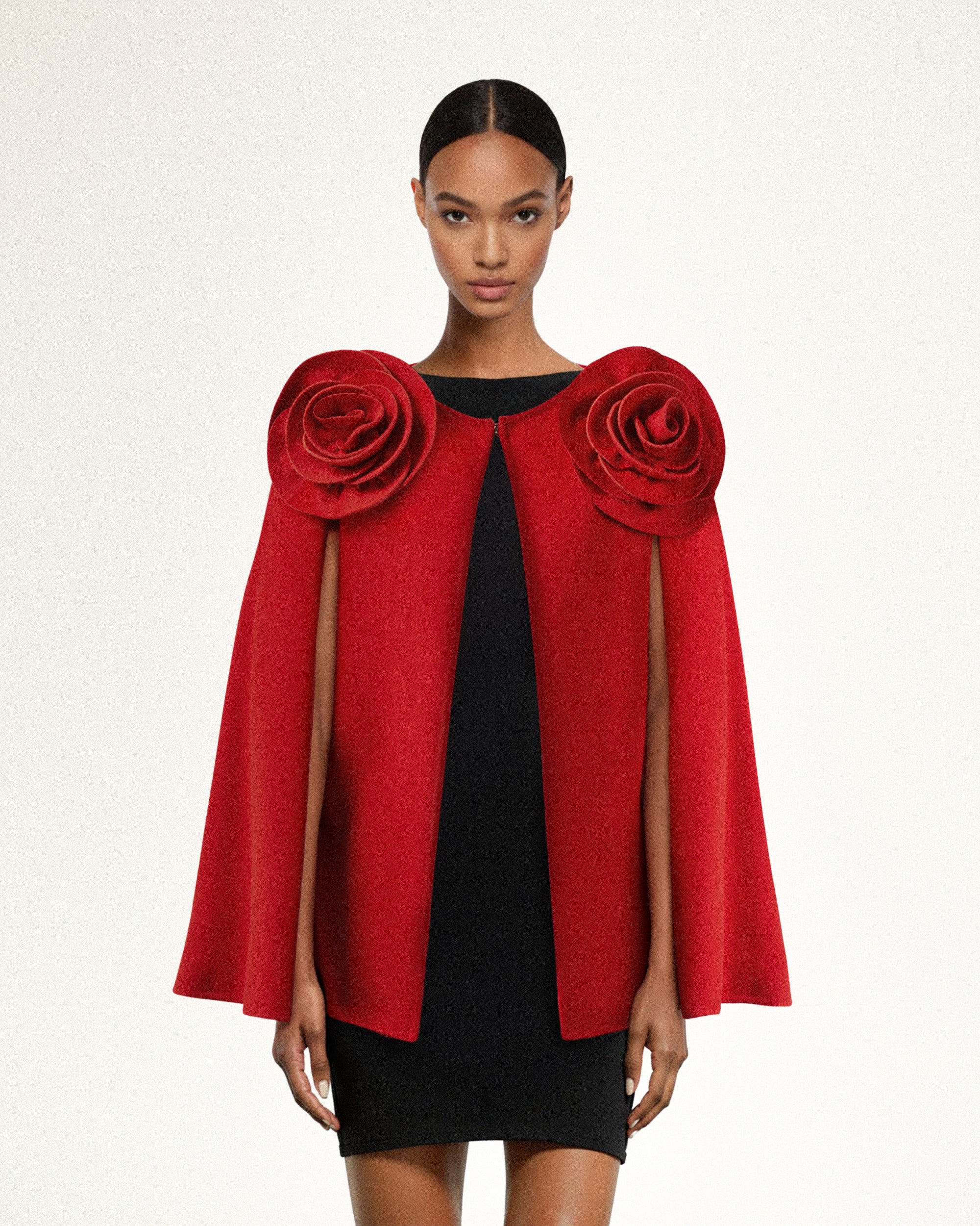 JC032-4_182eddc4-6dc8-41b1-ae38-8d73bae8cdc4.png Clara Floral Applique Cape Coat - Red - Image 1