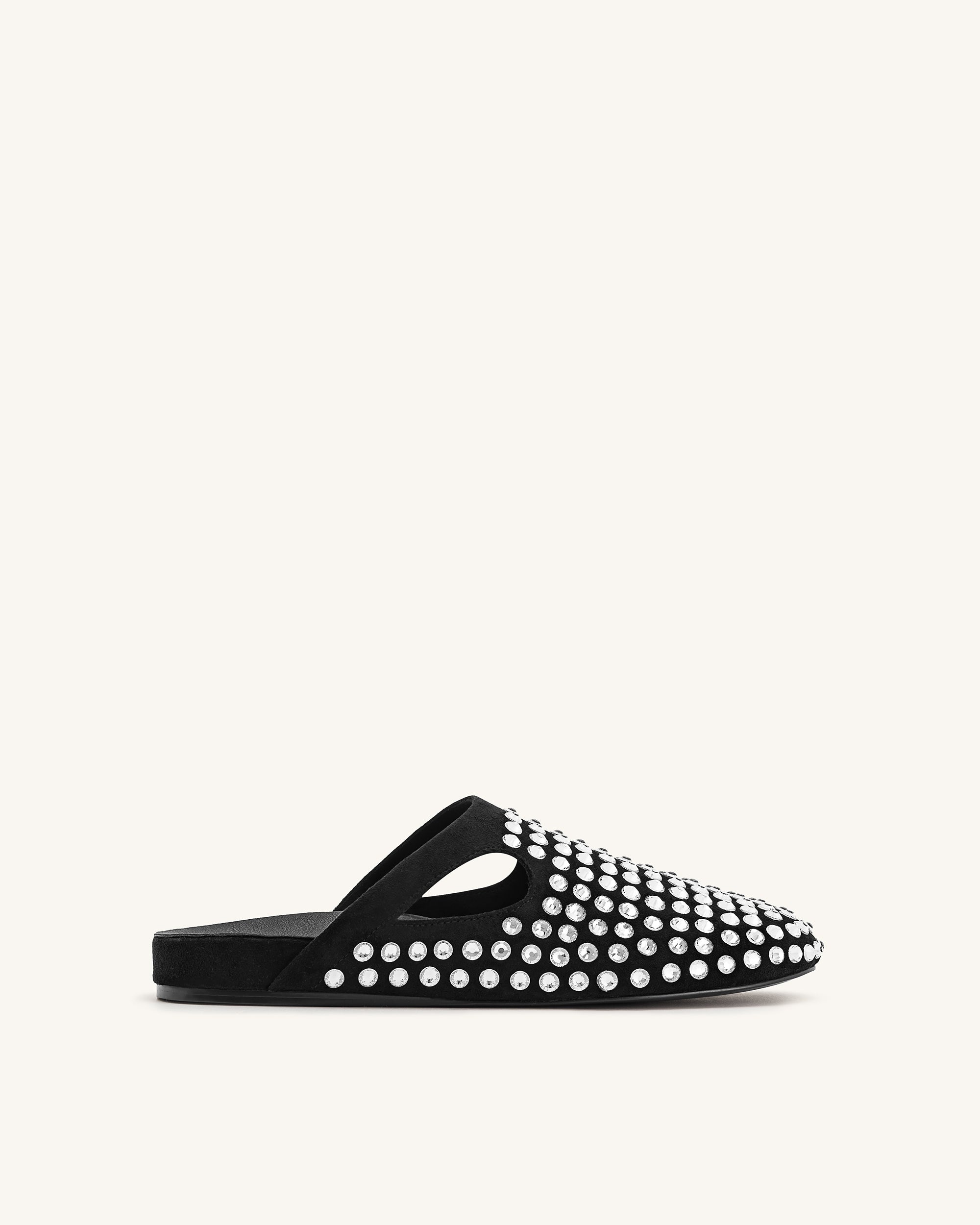 JF303101-1_FRONT_7830314a-a90f-47c8-92e7-456b1b1946fe Athena Artificial Crystal Flat Mules - Black - Image 1
