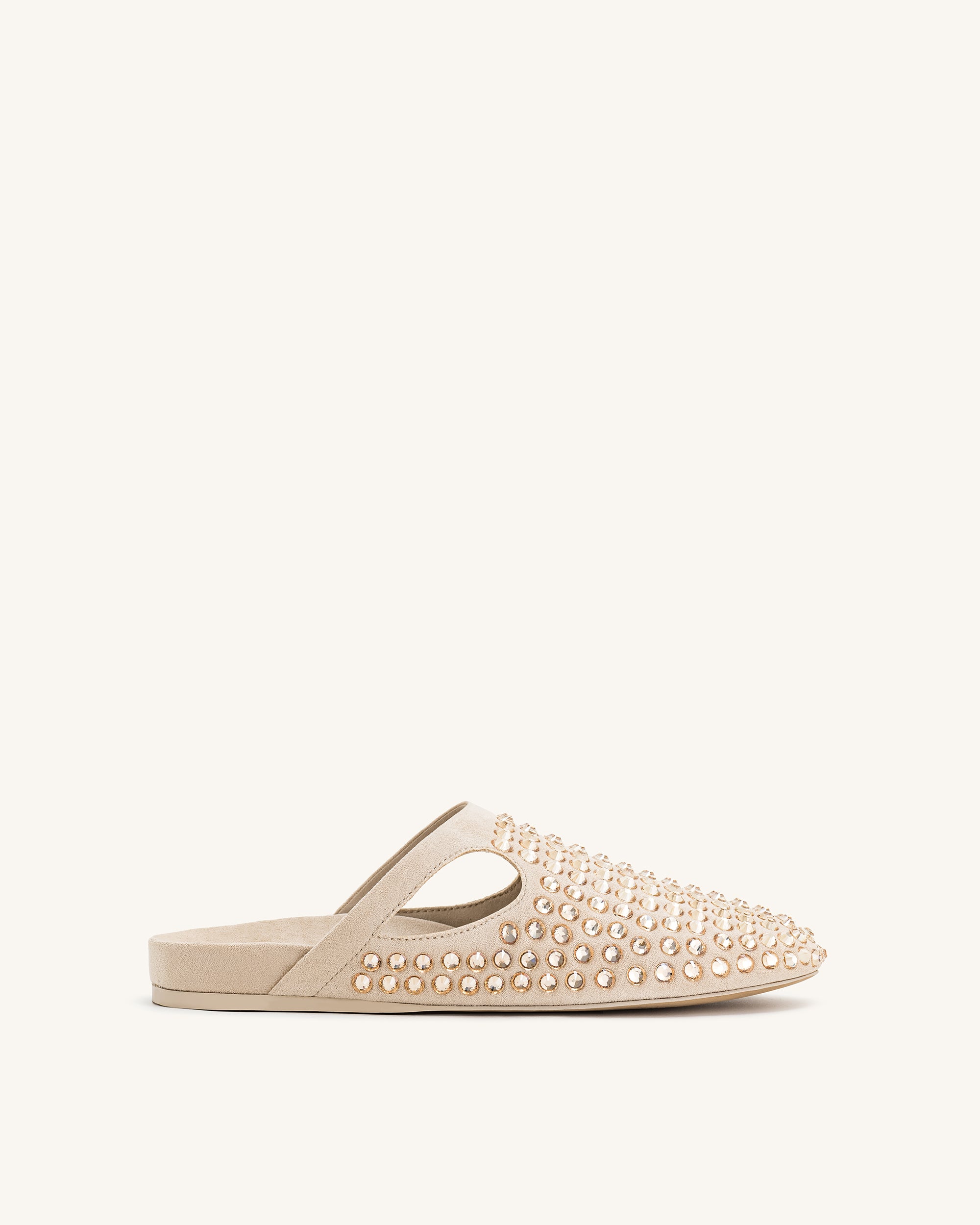 JF303101-2_FRONT Athena Artificial Crystal Flat Mules - Beige - Image 1