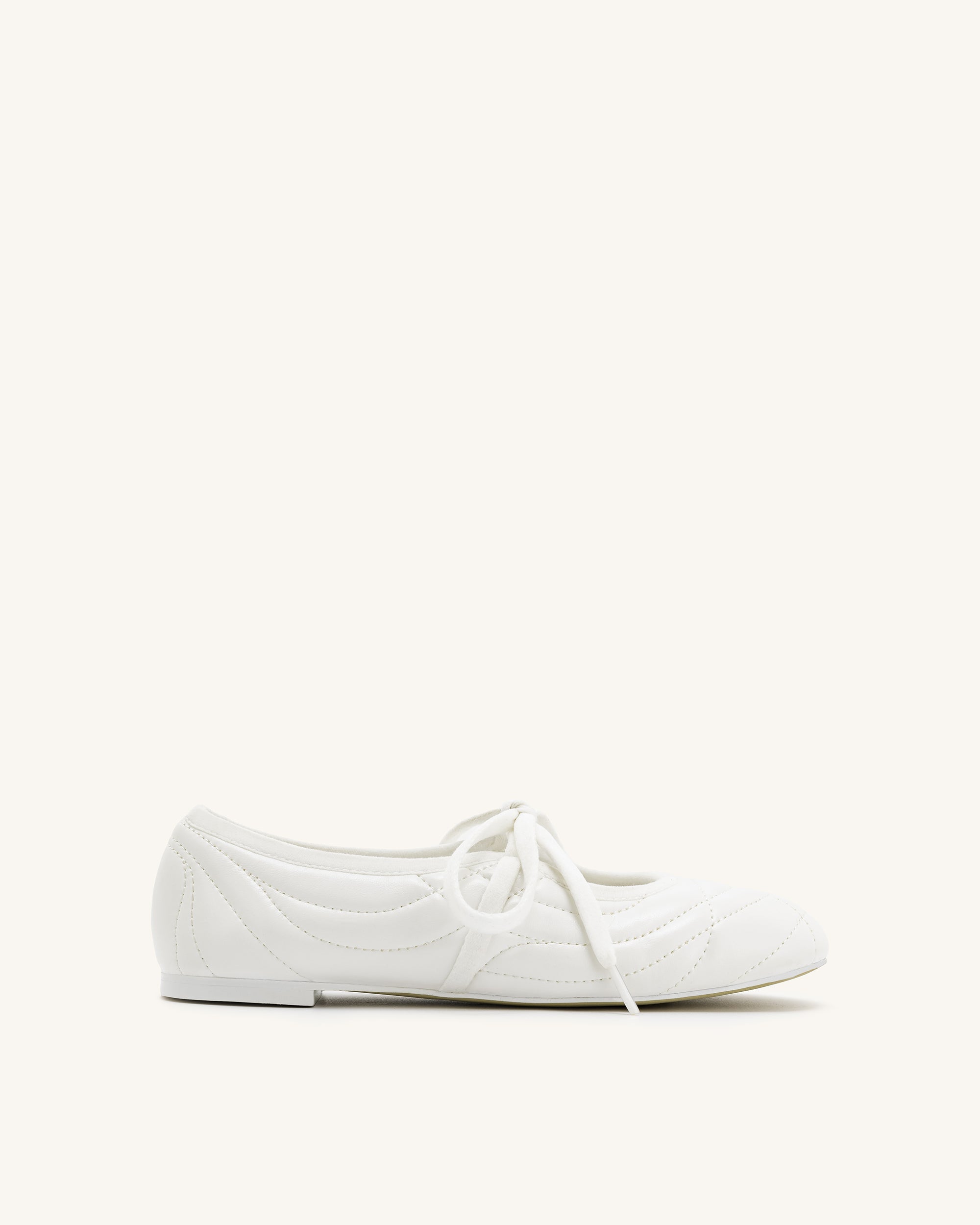 JF30619-2_FRONT_ac271a18-5b7e-4c84-96a7-7aeb10fbd193 Erika Topstitching lace-up ballet Flats- White - Image 1