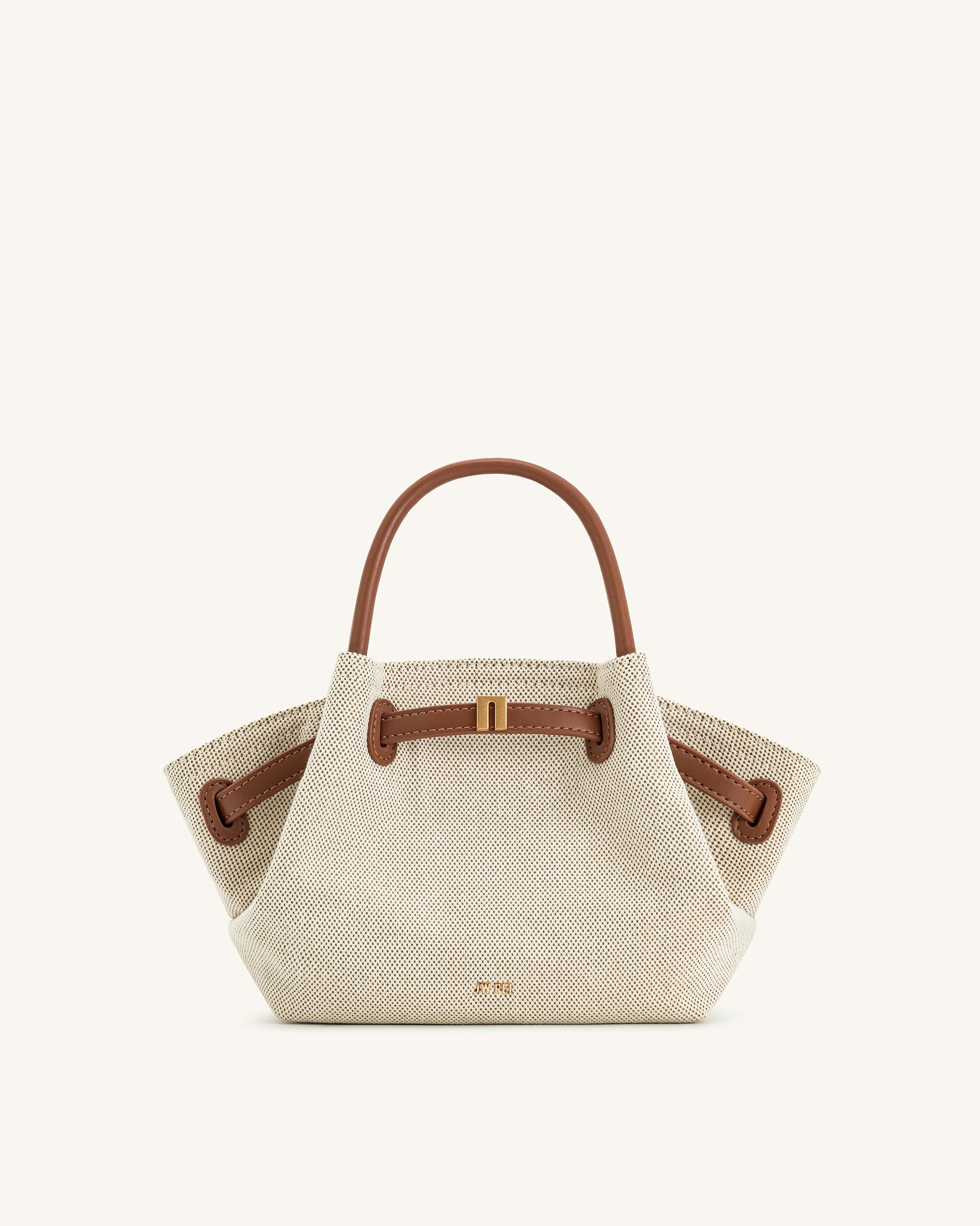 JH306A03-31-FRONT Hana Mini Tote Bag - Brown Canvas - Image 1